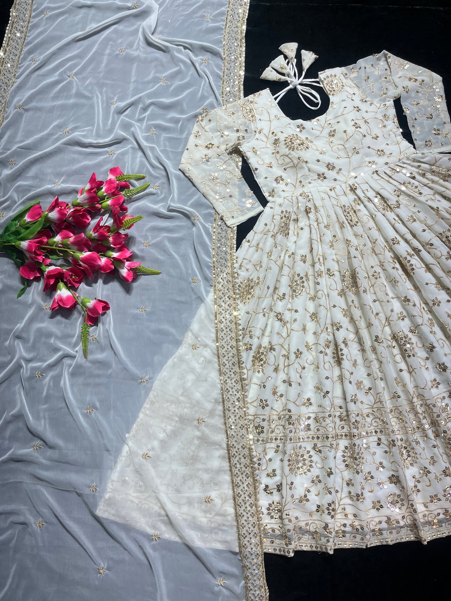 Full Heavy Work White Color Georgette Anarkali Gown by My Store