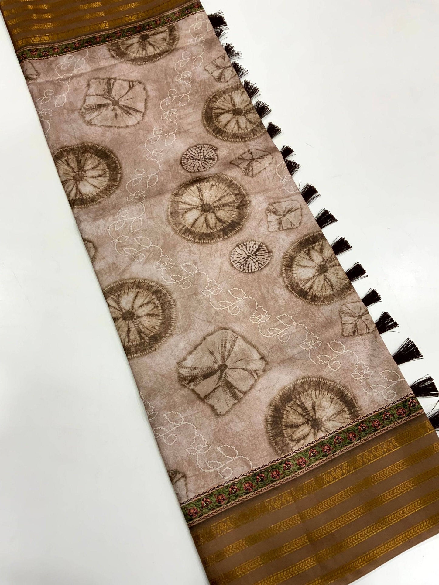 Brown Soft Silk Shibori Printed Saree by My Store