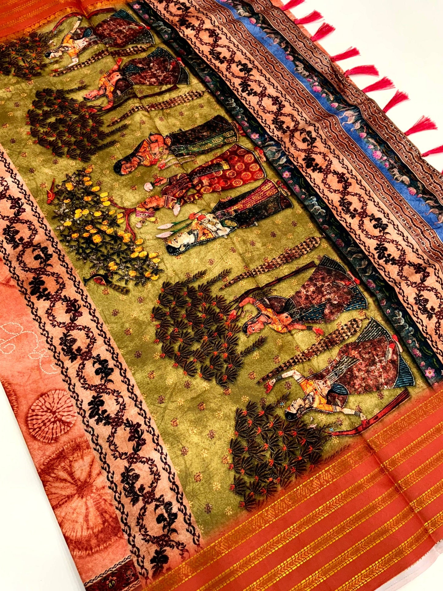 Rust Red Soft Silk Shibori Printed Saree by My Store
