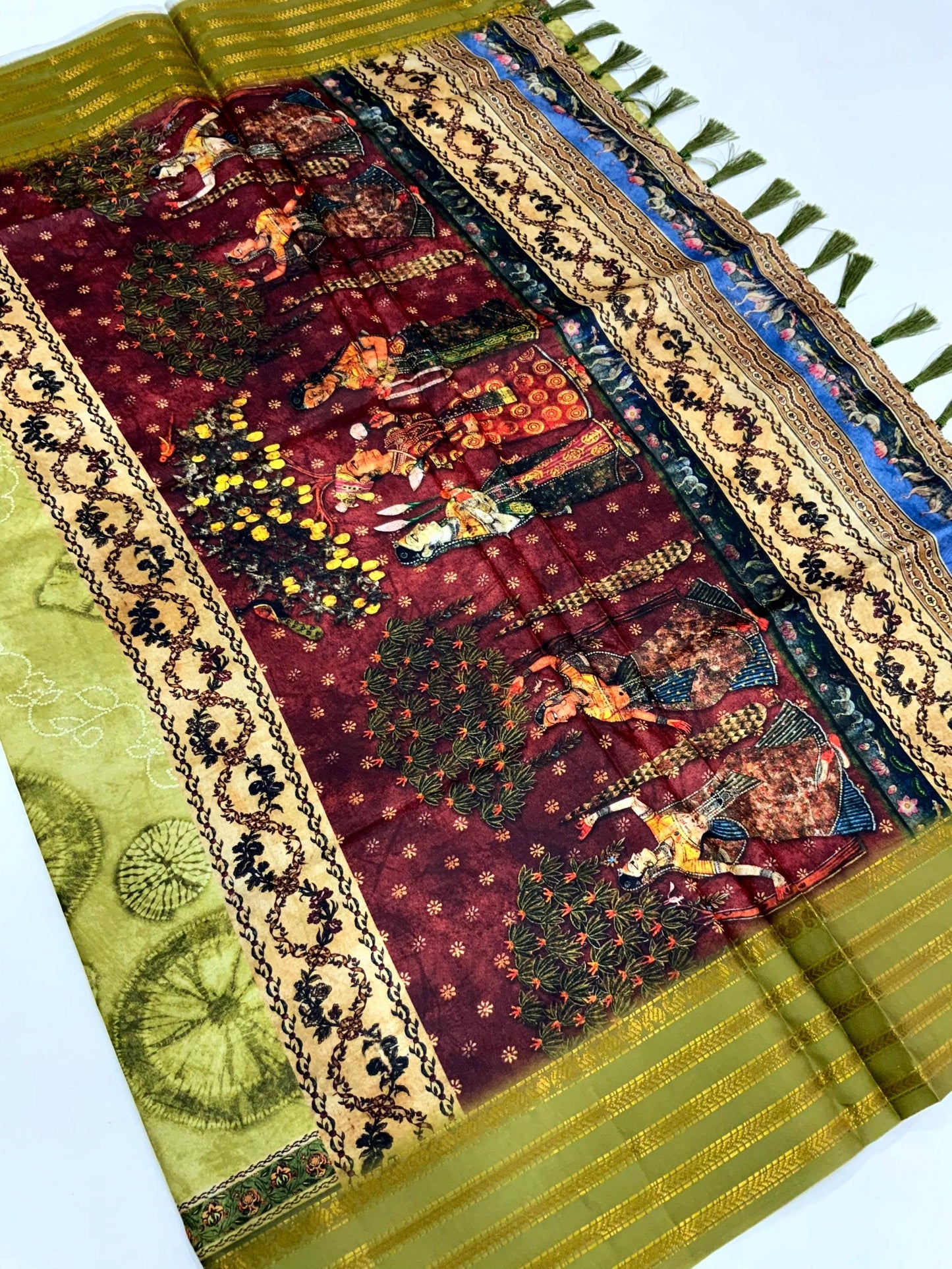 Olive Soft Silk Shibori Printed Saree by My Store