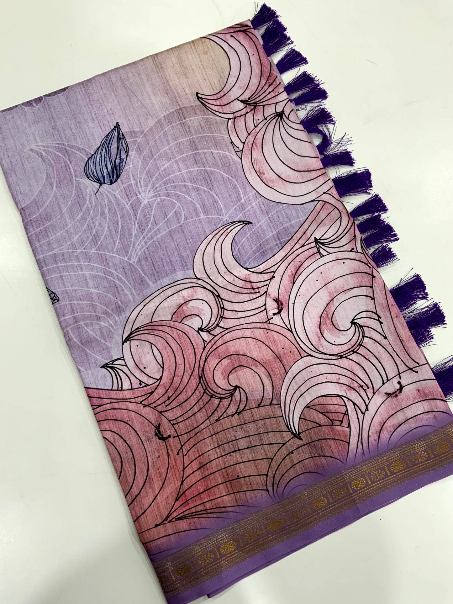 Purple Soft Silk Ocean Wave Patterns Saree by My Store