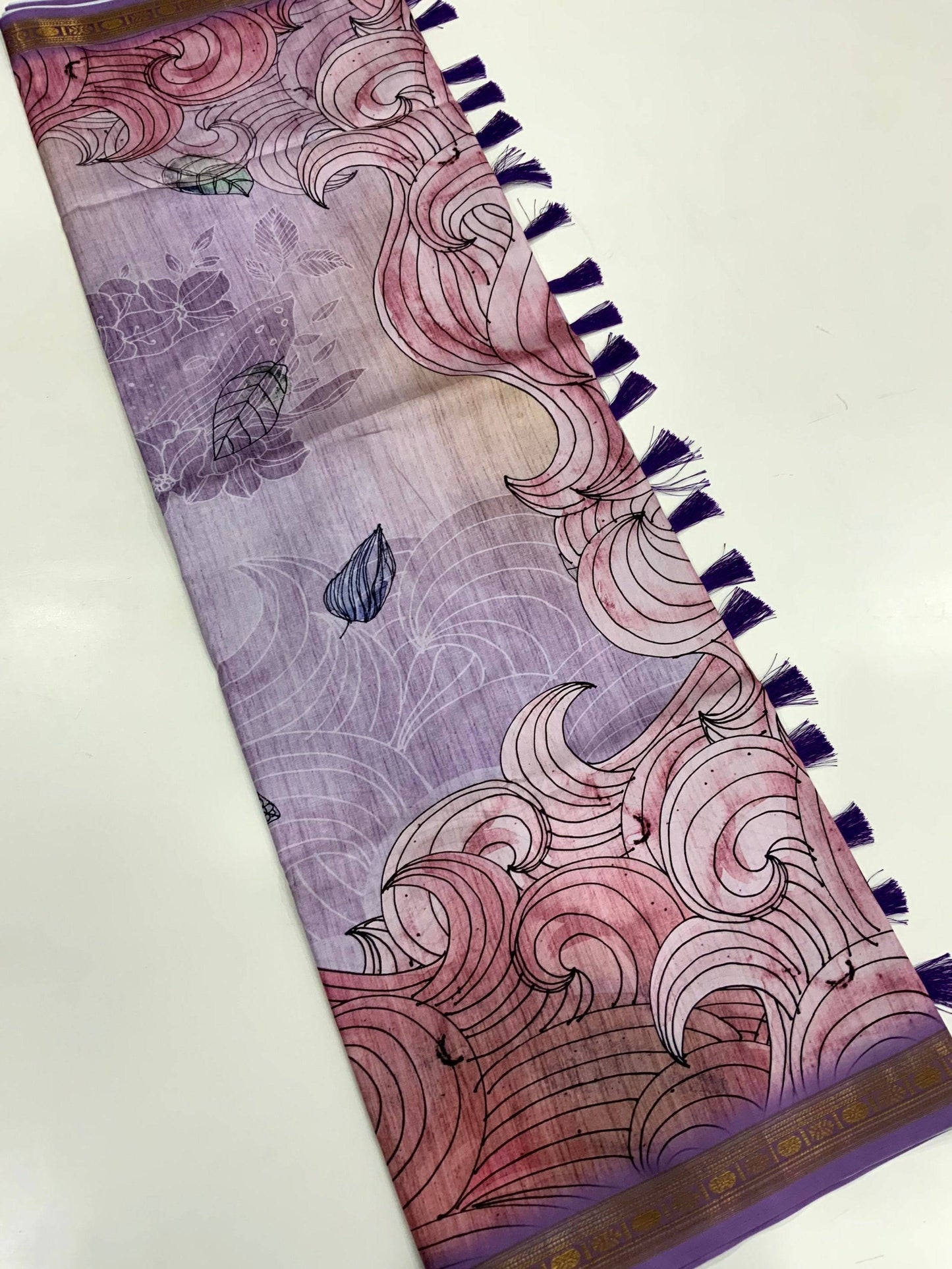Purple Soft Silk Ocean Wave Patterns Saree by My Store