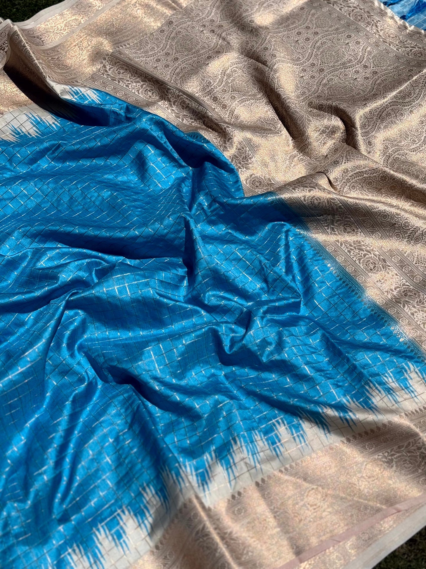Sky Blue Banarasi Silk Gadwal Pattu Saree by My Store