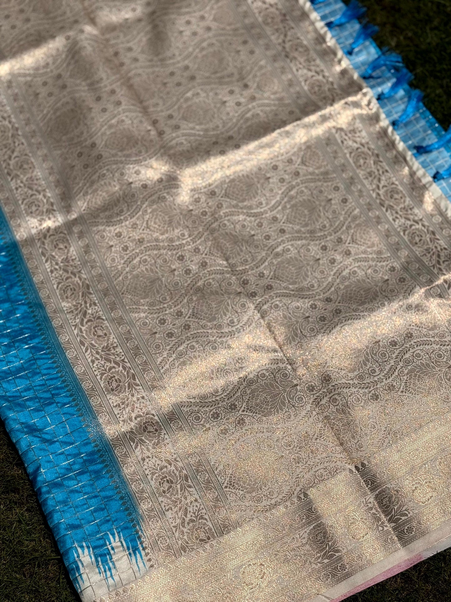 Sky Blue Banarasi Silk Gadwal Pattu Saree by My Store