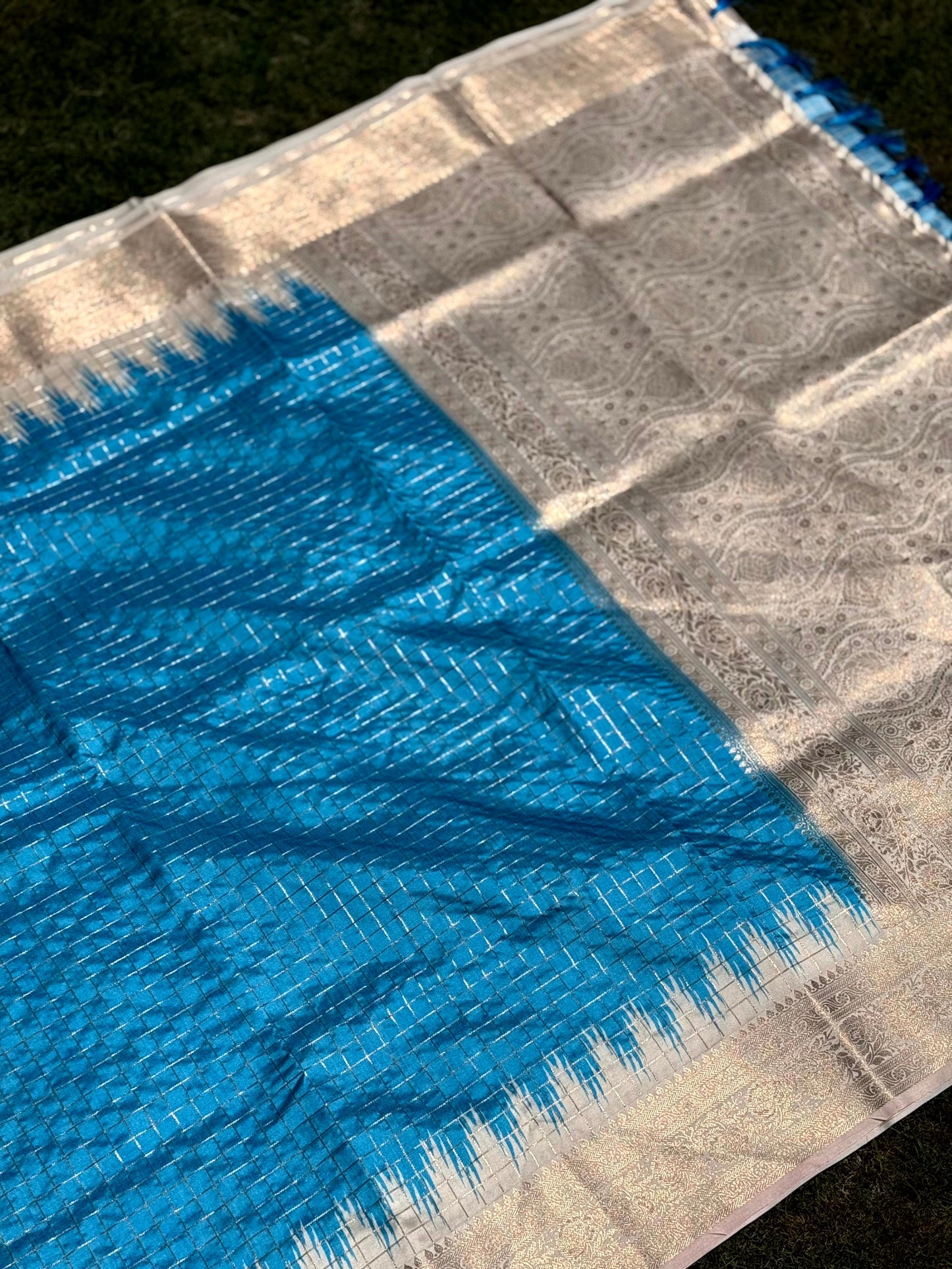 Sky Blue Banarasi Silk Gadwal Pattu Saree by My Store