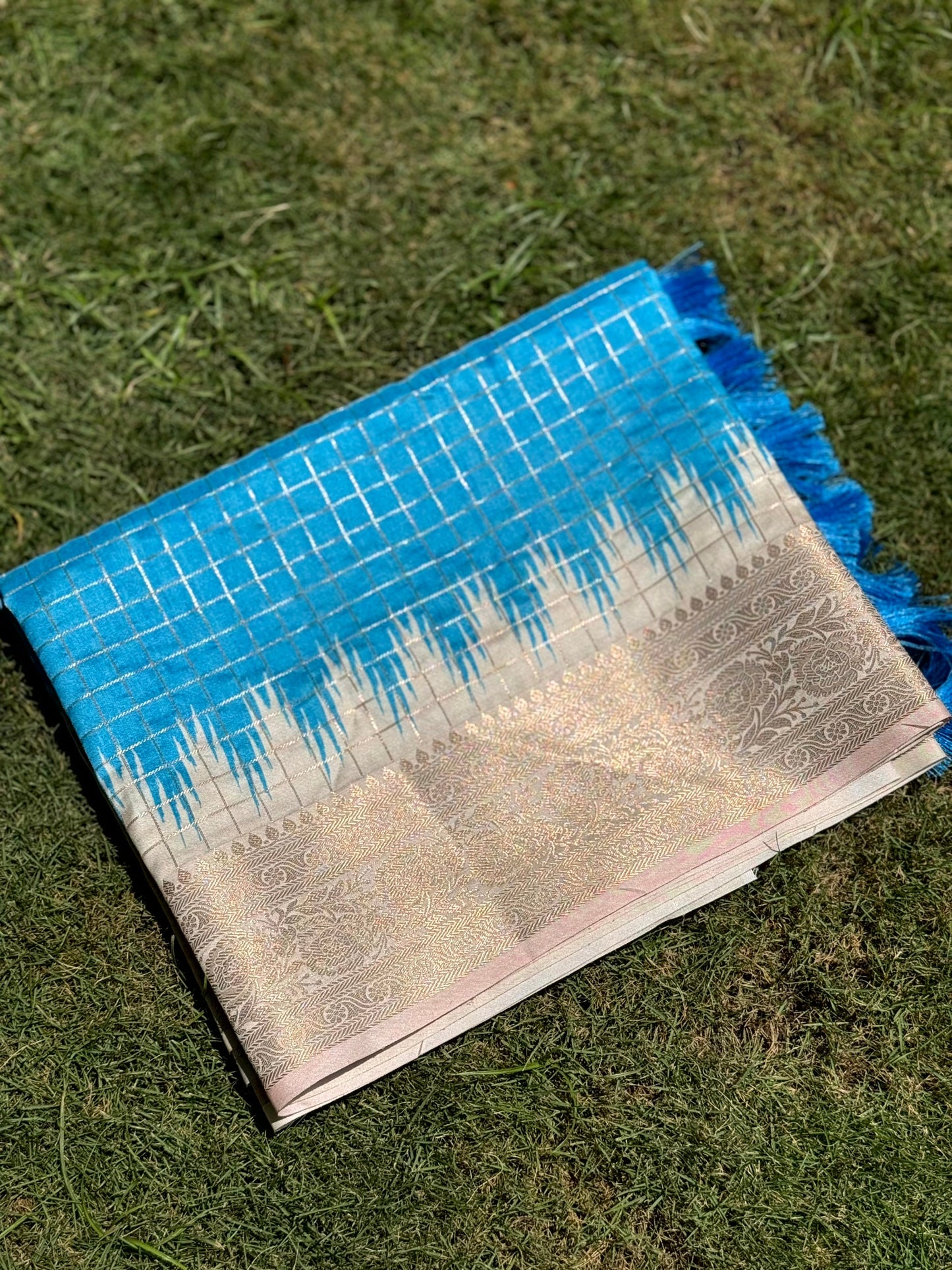 Sky Blue Banarasi Silk Gadwal Pattu Saree by My Store