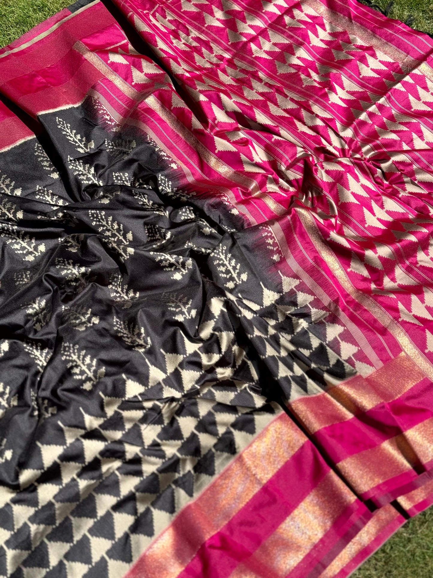 Radiant Black Soft Silk Ikkat Saree by My Store