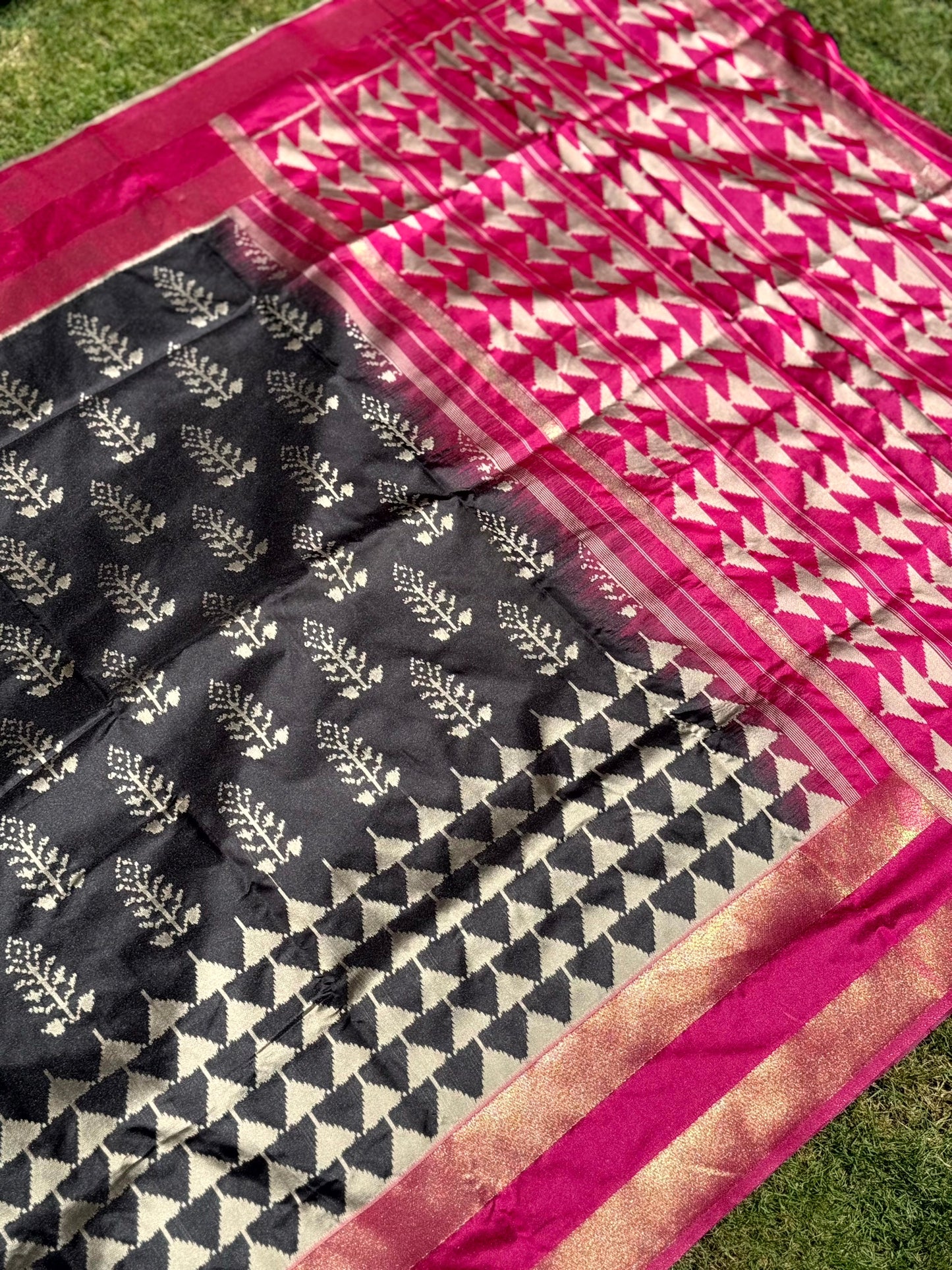 Radiant Black Soft Silk Ikkat Saree by My Store