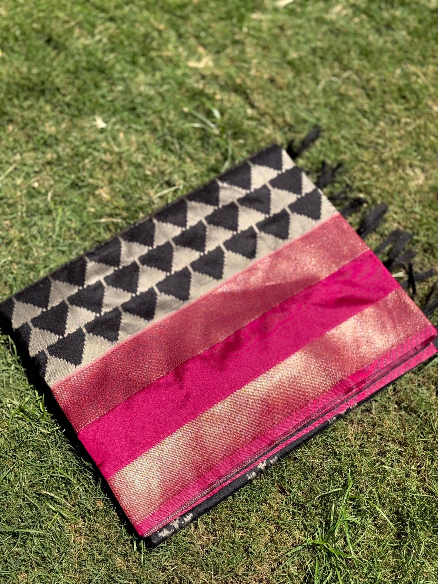Radiant Black Soft Silk Ikkat Saree by My Store