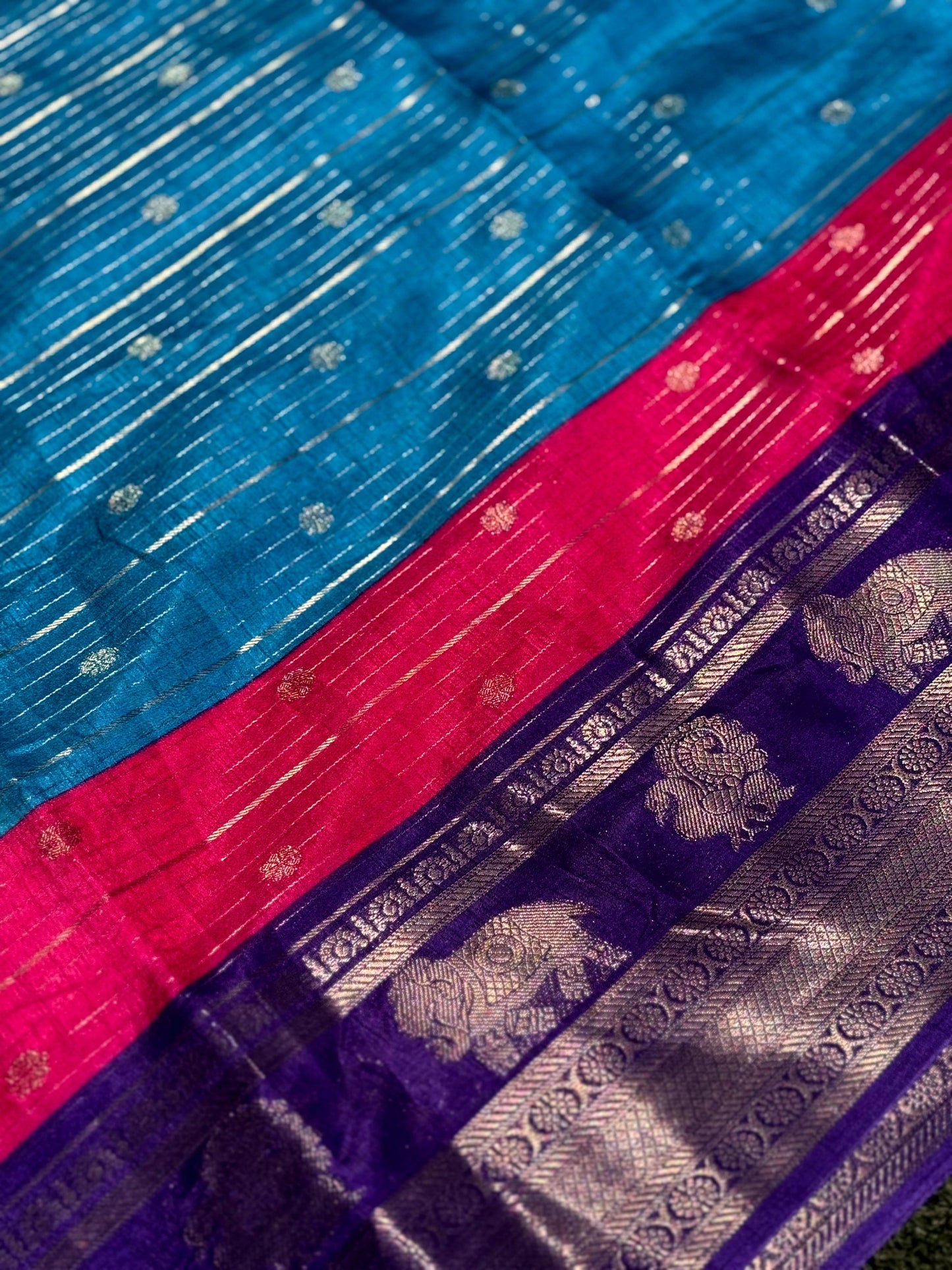Sky Blue Soft Dola Silk Striped Print Saree by My Store