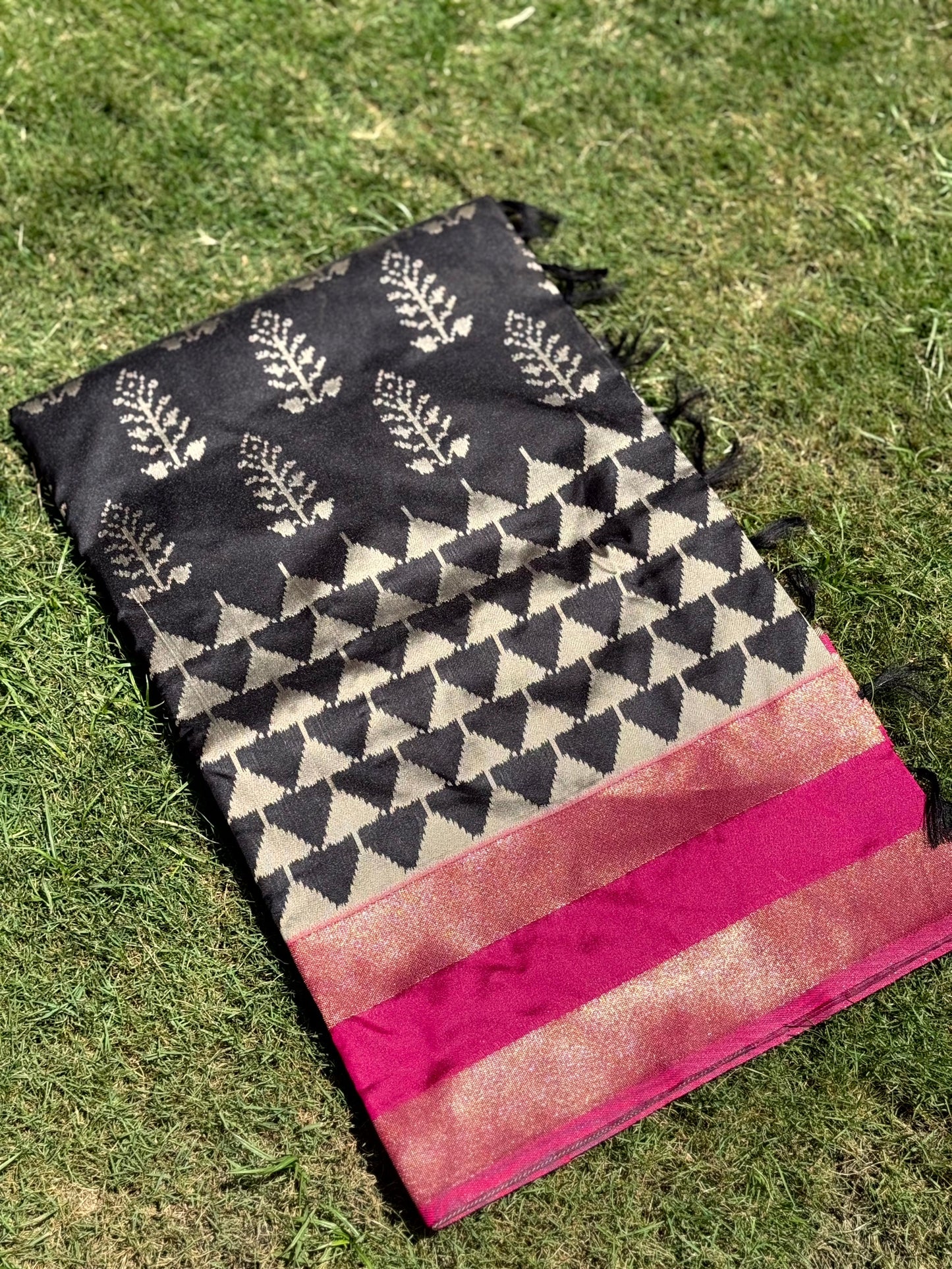 Radiant Black Soft Silk Ikkat Saree by My Store