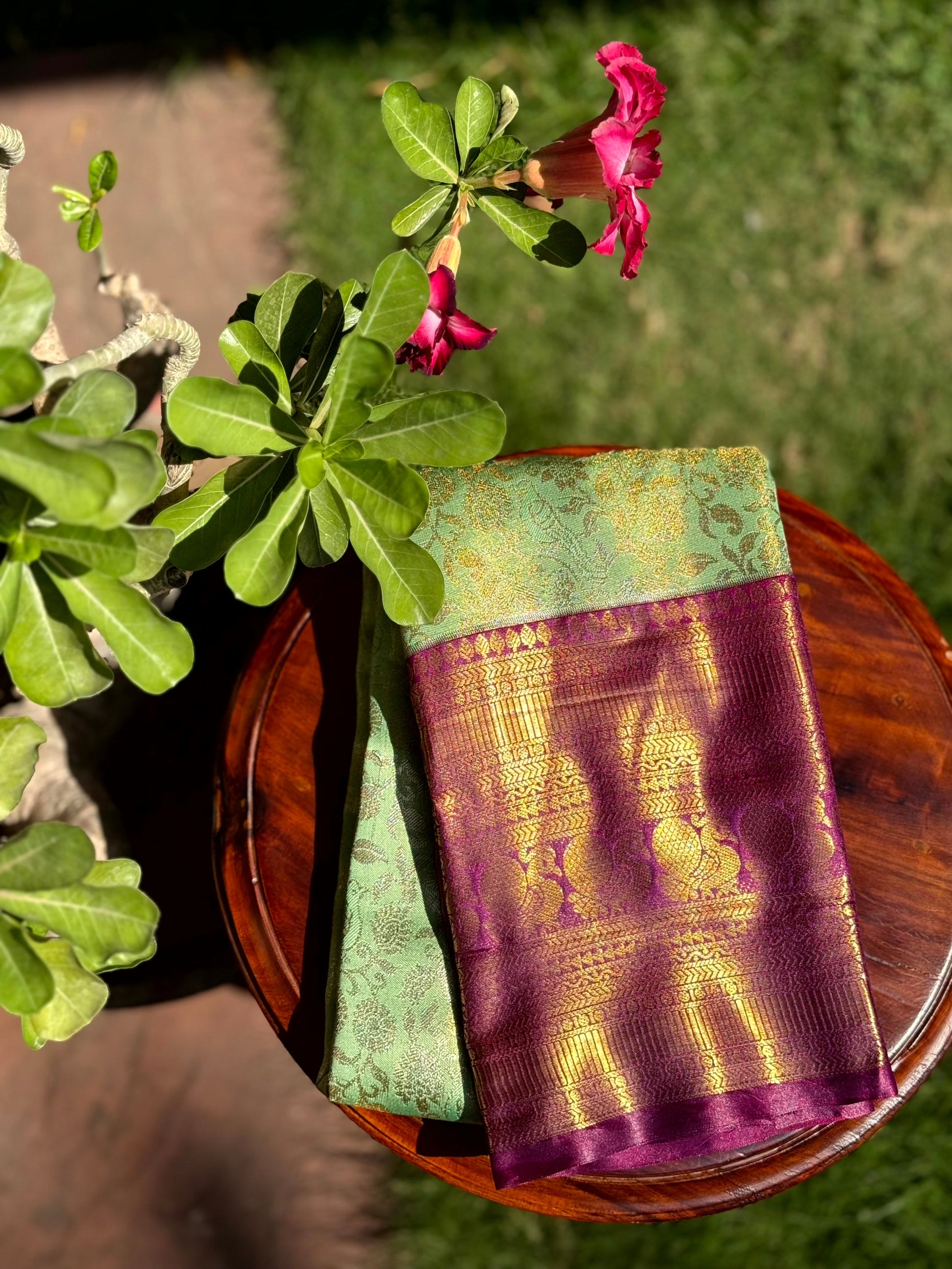 Pastel Mint Green Dharmavaram Silk Saree by My Store