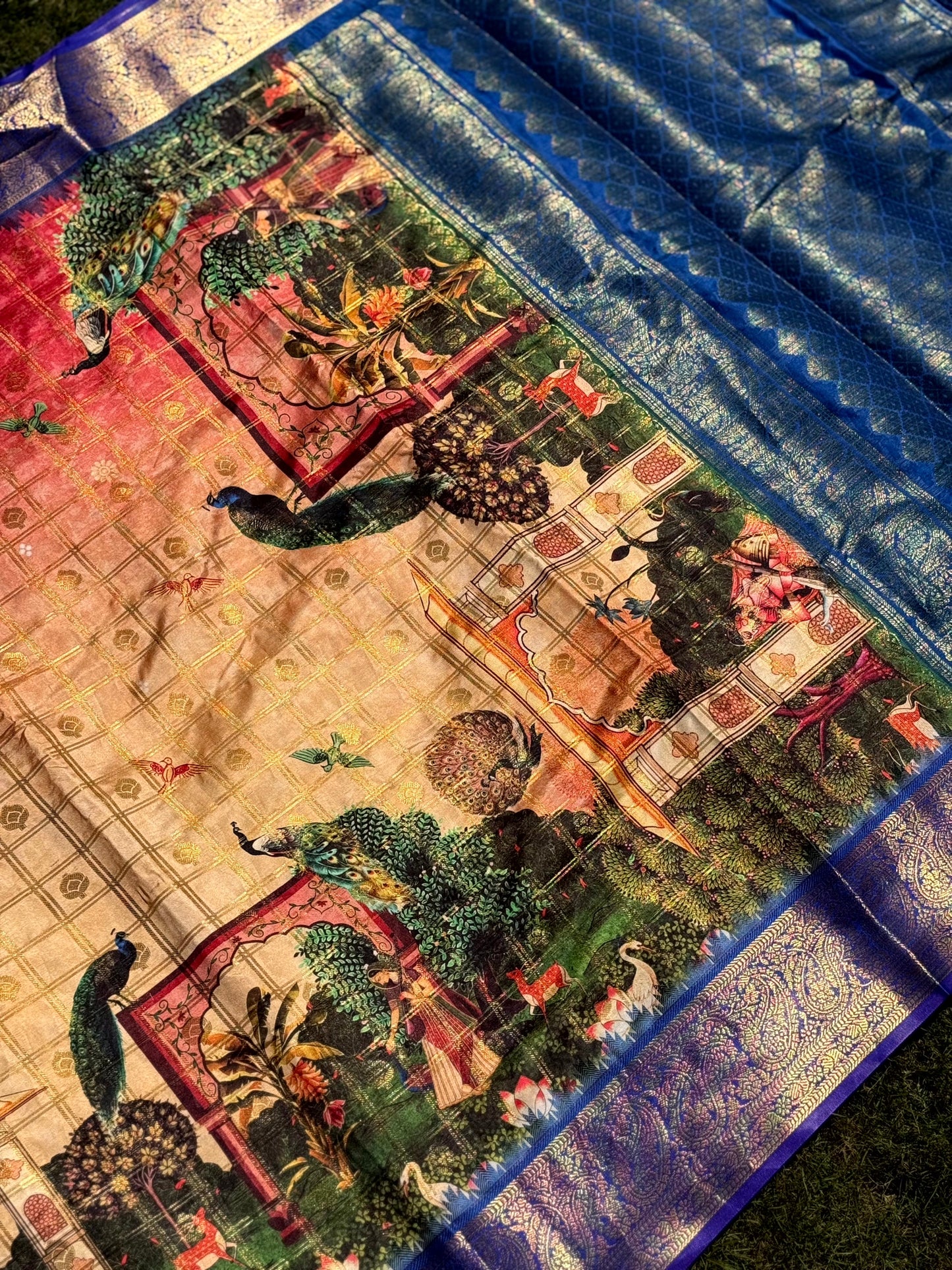 Radiant Banarasi Kalamkari Printed Saree by My Store