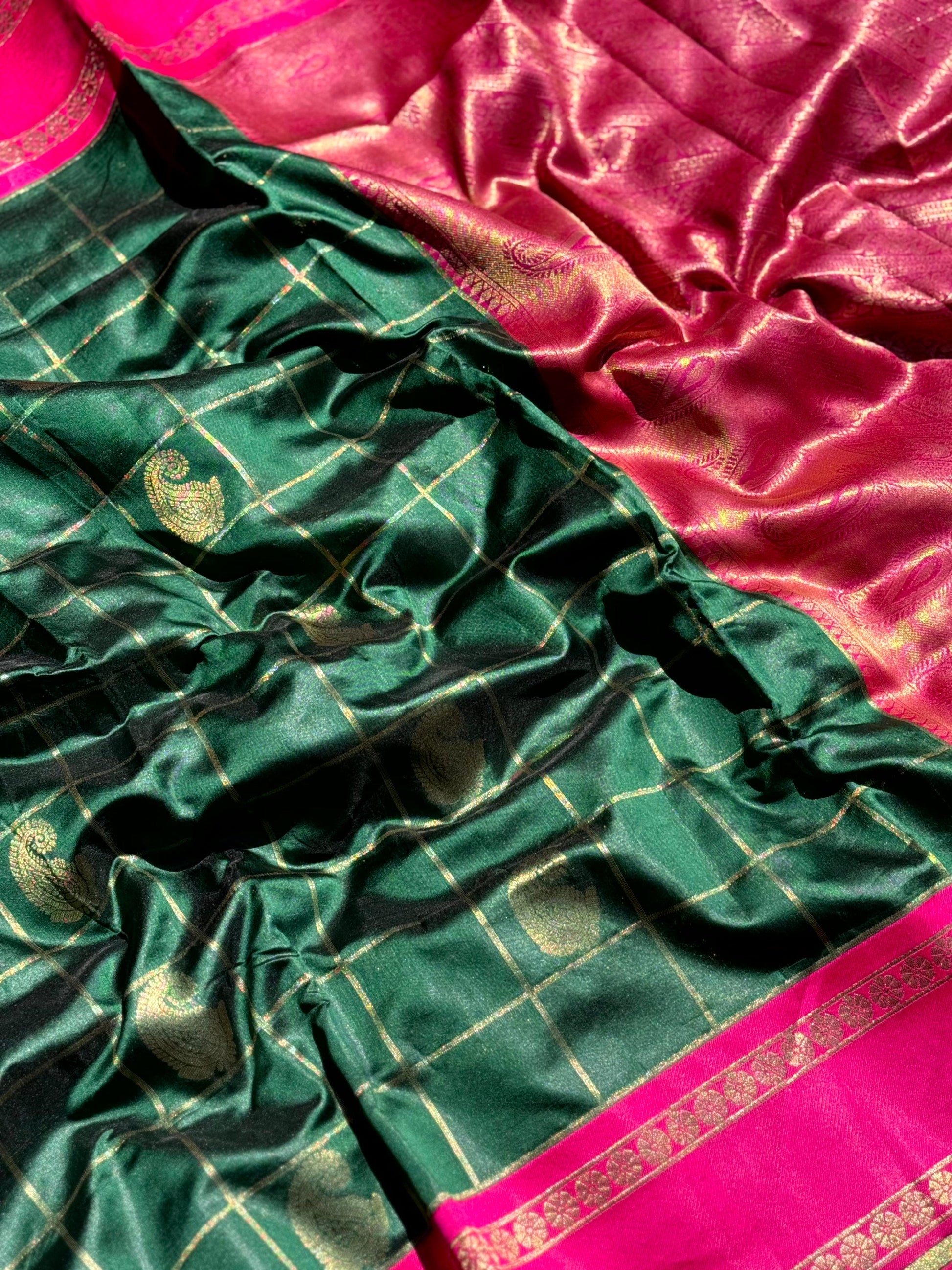 Intricate Paisley Silk Saree With Radiant Pink Pallu by My Store