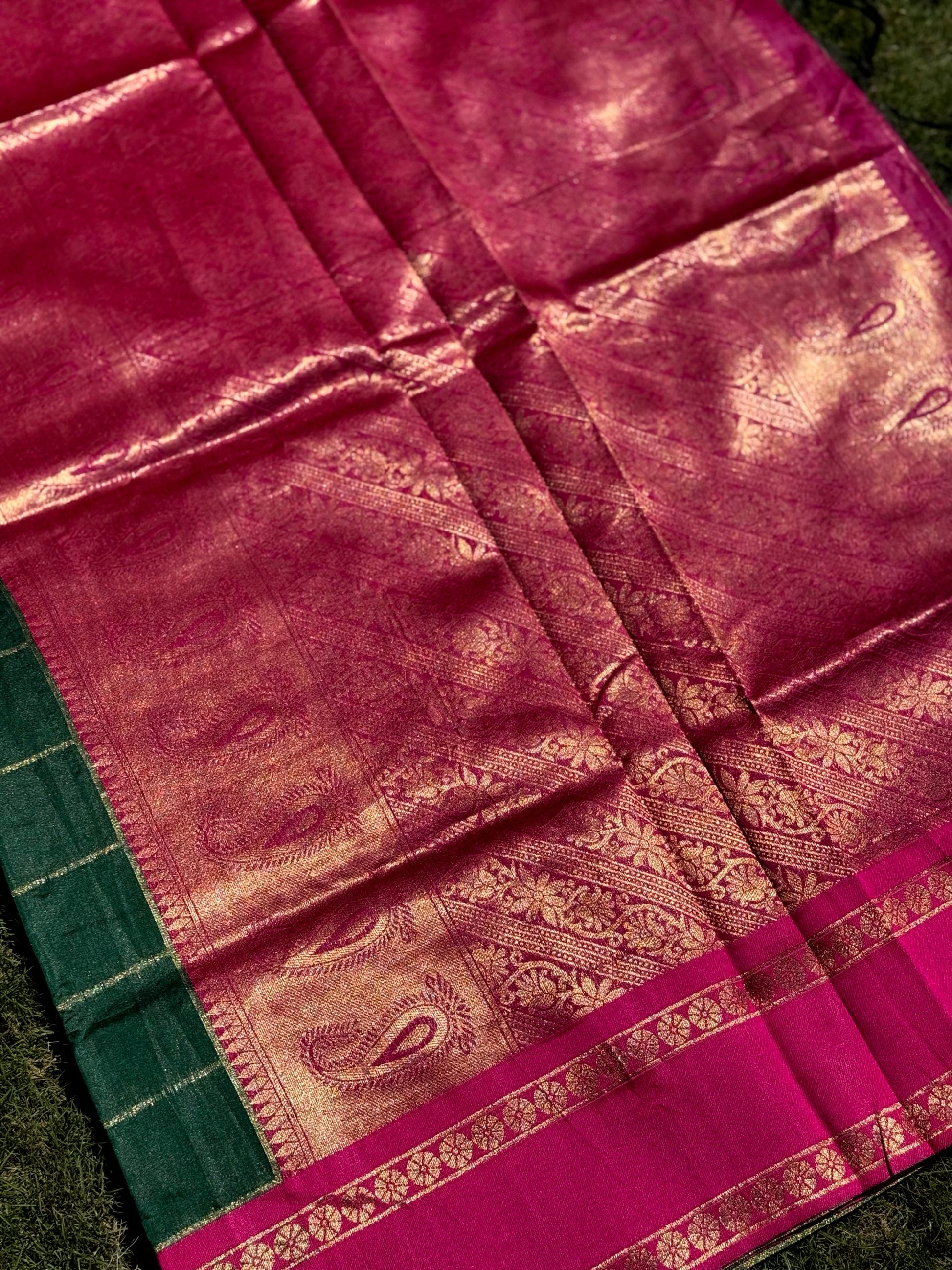 Intricate Paisley Silk Saree With Radiant Pink Pallu by My Store