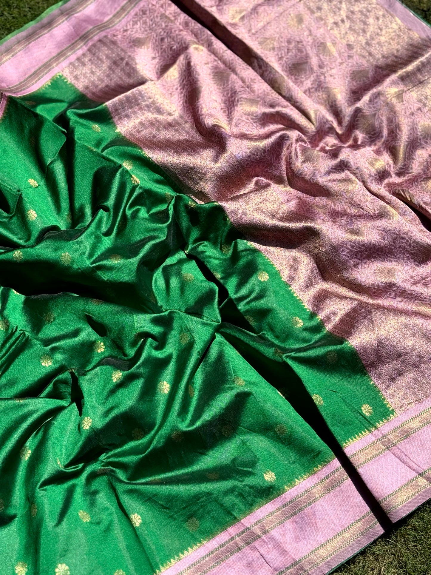 Green Silk Blend Floral Saree by My Store