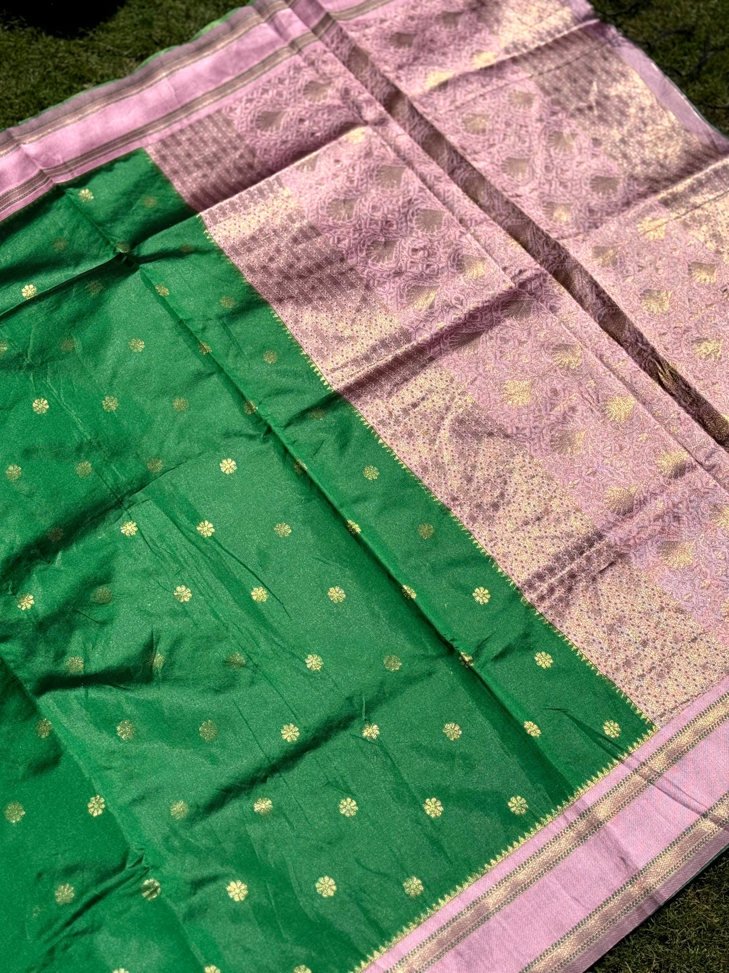 Green Silk Blend Floral Saree by My Store