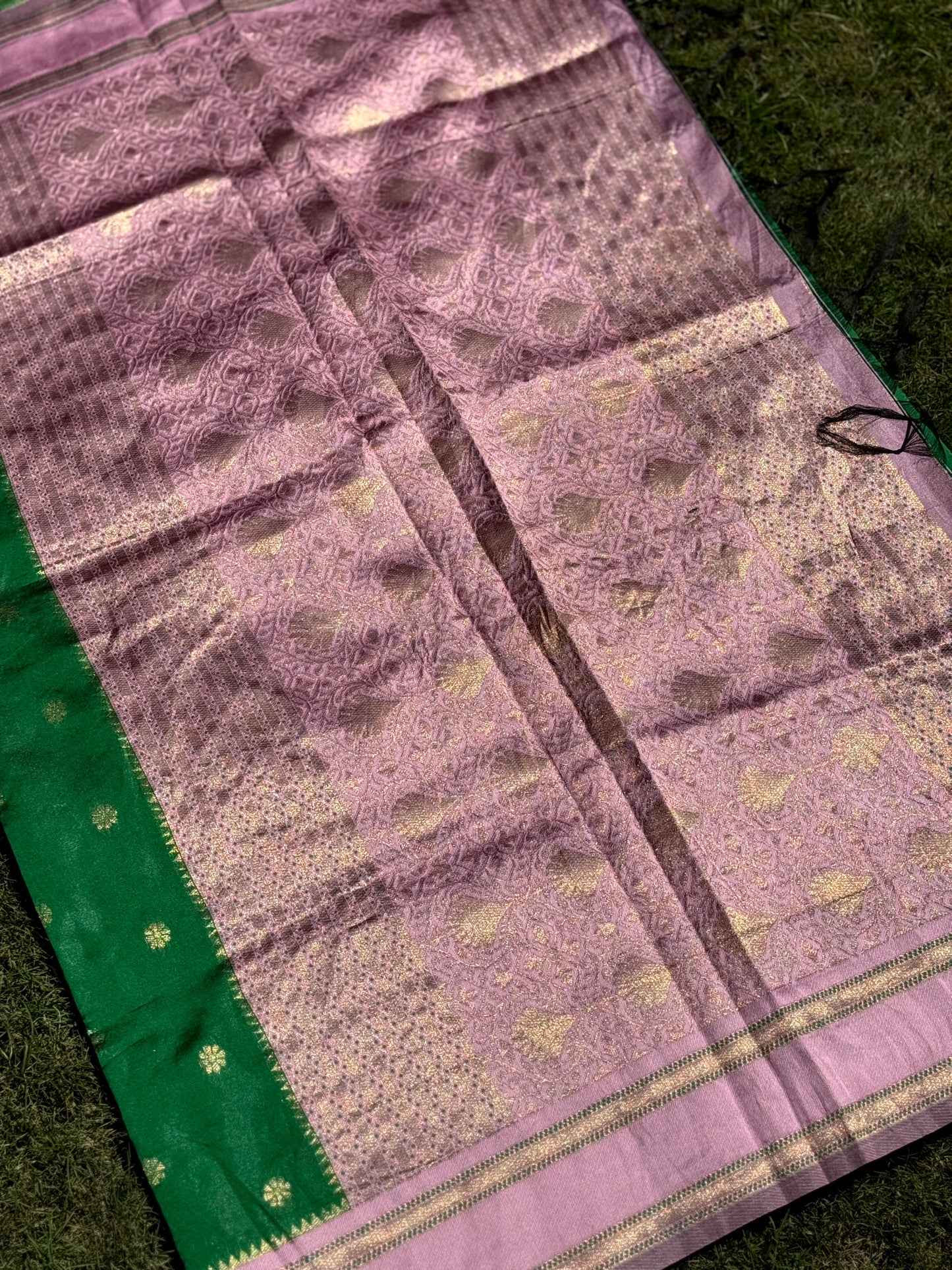 Green Silk Blend Floral Saree by My Store