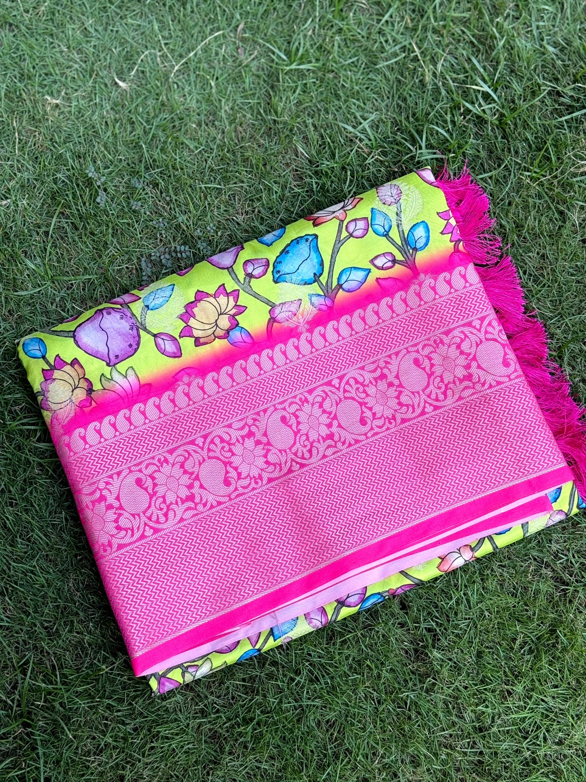 Perot Green Soft Silk Floral Print Saree by My Store