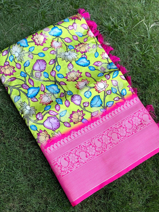 Perot Green Soft Silk Floral Print Saree by My Store