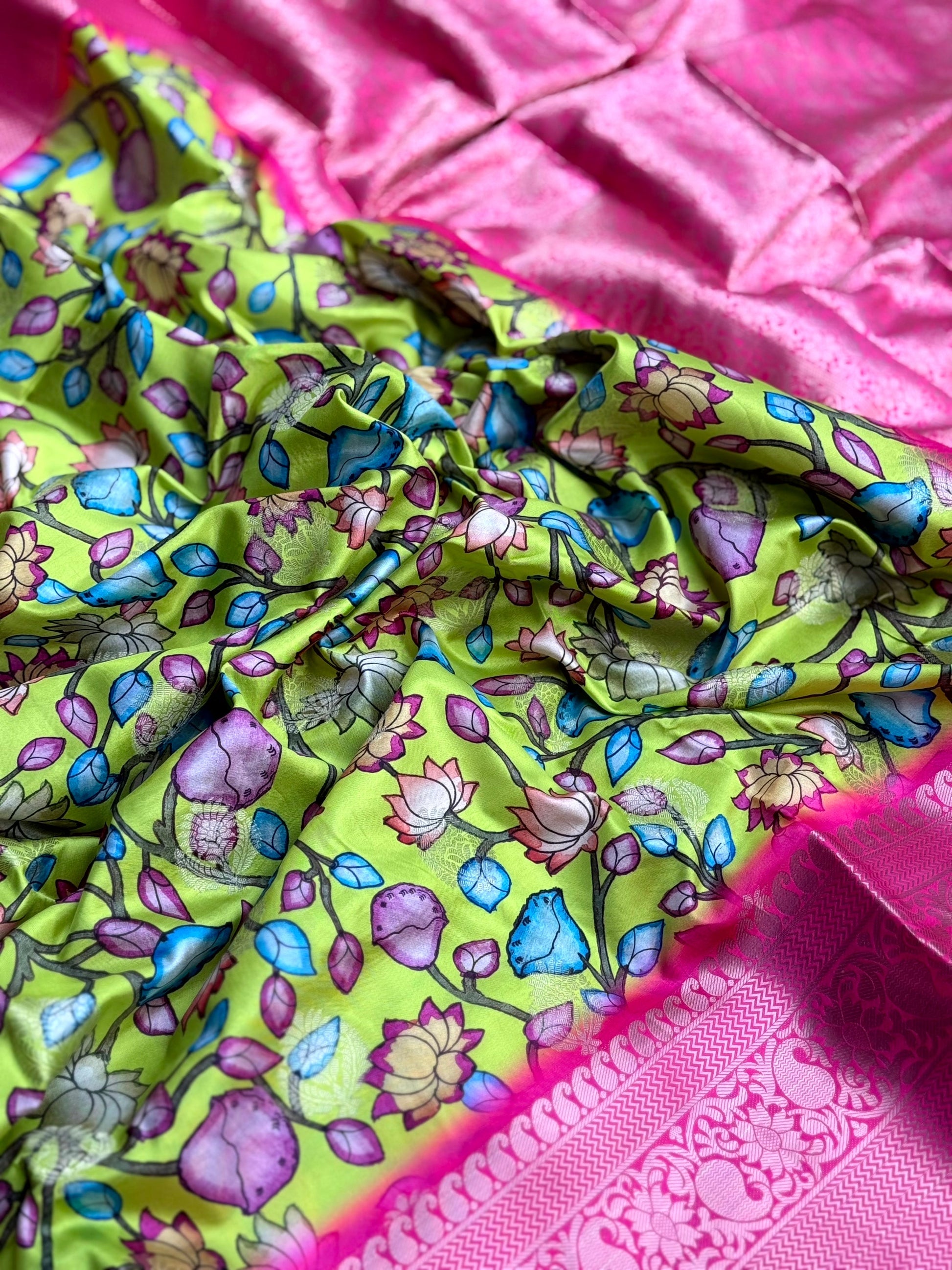 Perot Green Soft Silk Floral Print Saree by My Store