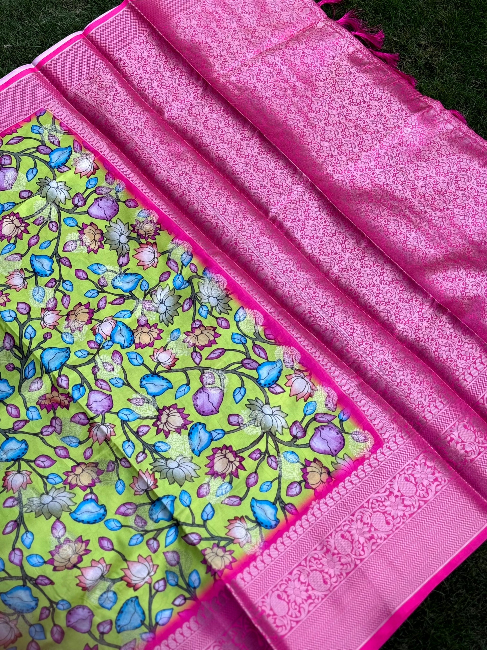 Perot Green Soft Silk Floral Print Saree by My Store