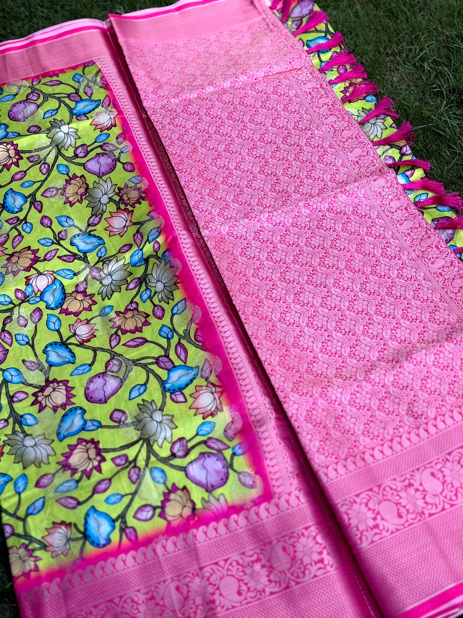 Perot Green Soft Silk Floral Print Saree by My Store