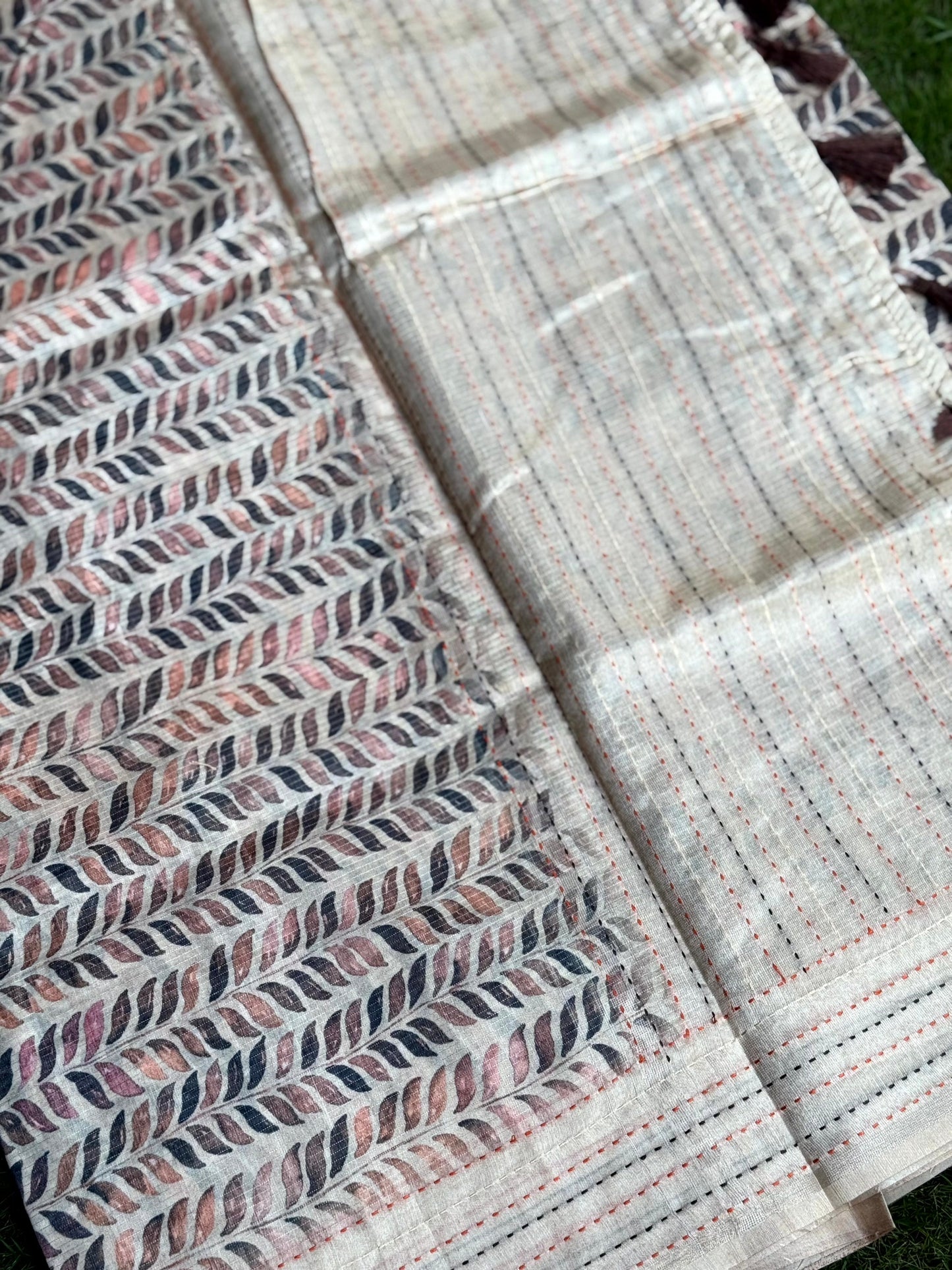 Soft Kota Tissue Leaf Print Saree by My Store