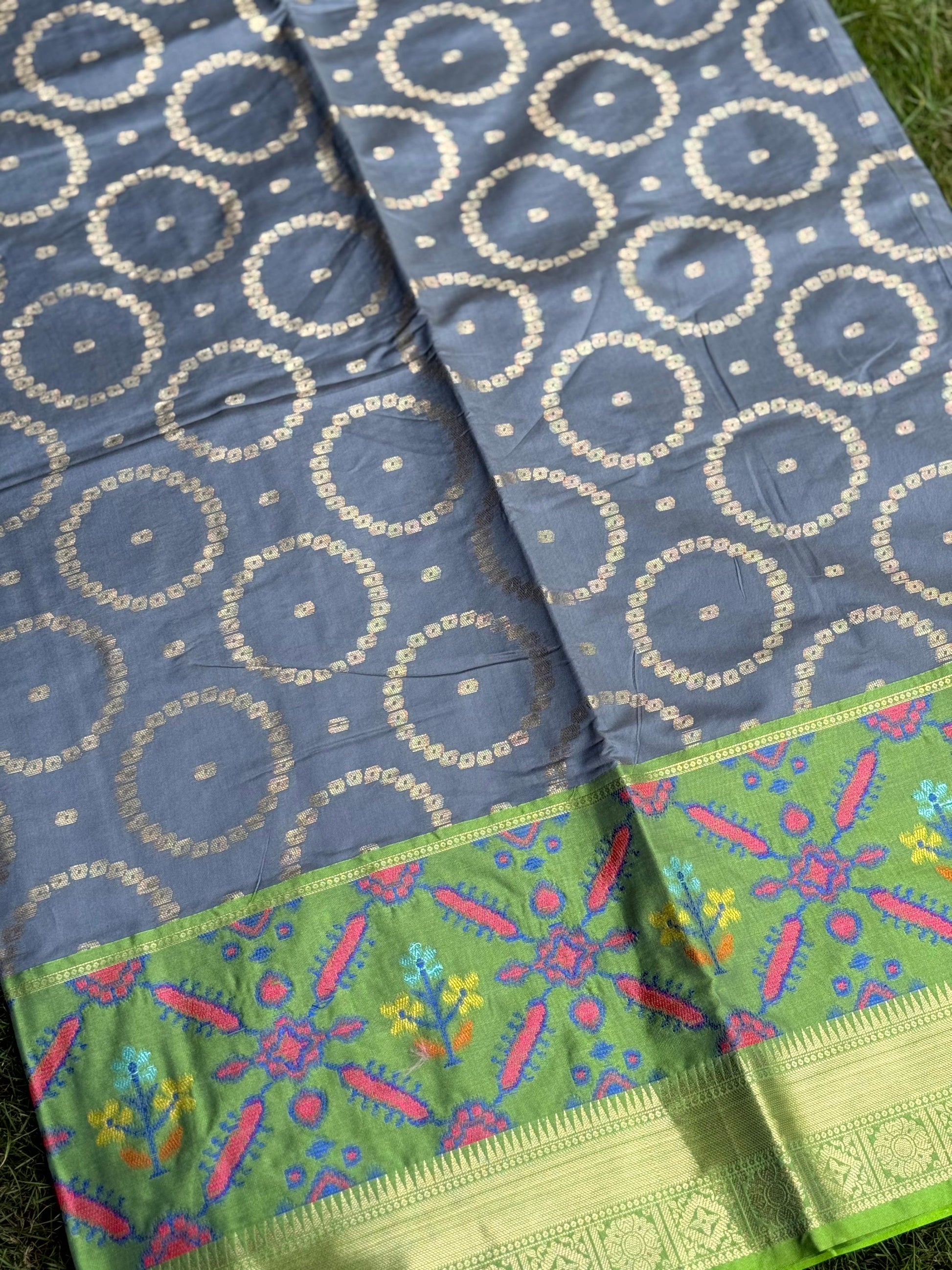 Grey Katan Silk Ikkat Saree by My Store