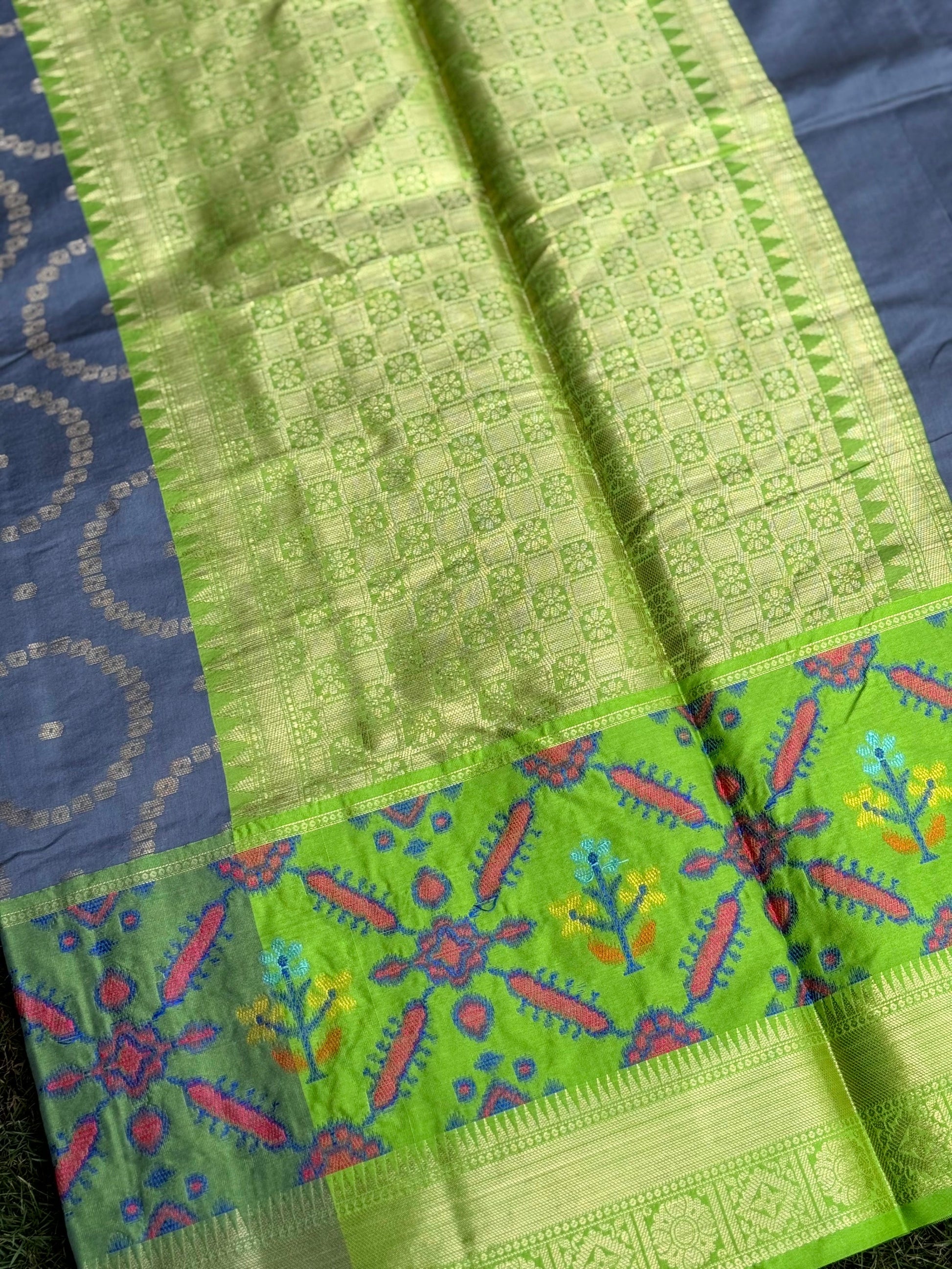 Grey Katan Silk Ikkat Saree by My Store