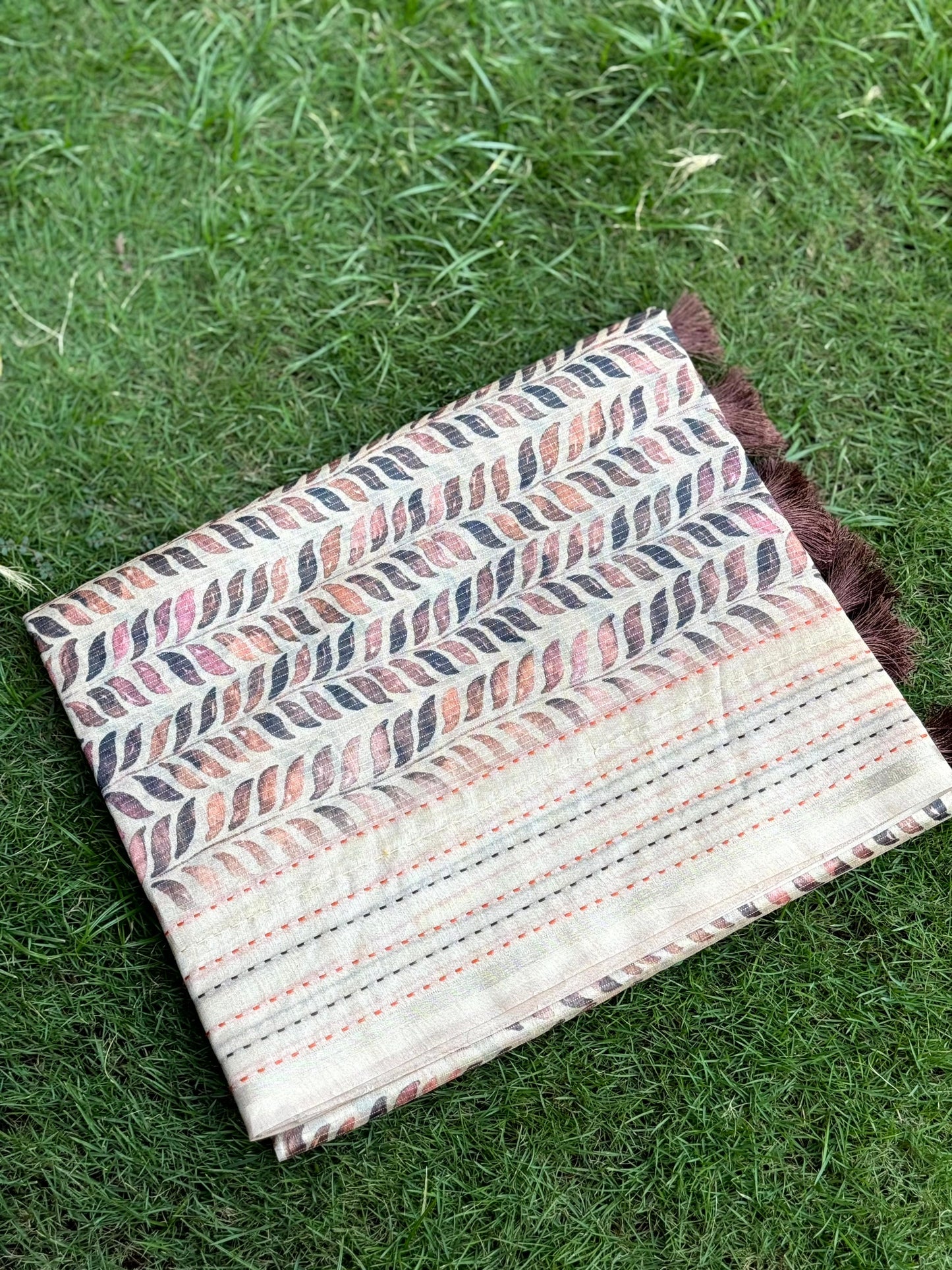 Soft Kota Tissue Leaf Print Saree by My Store