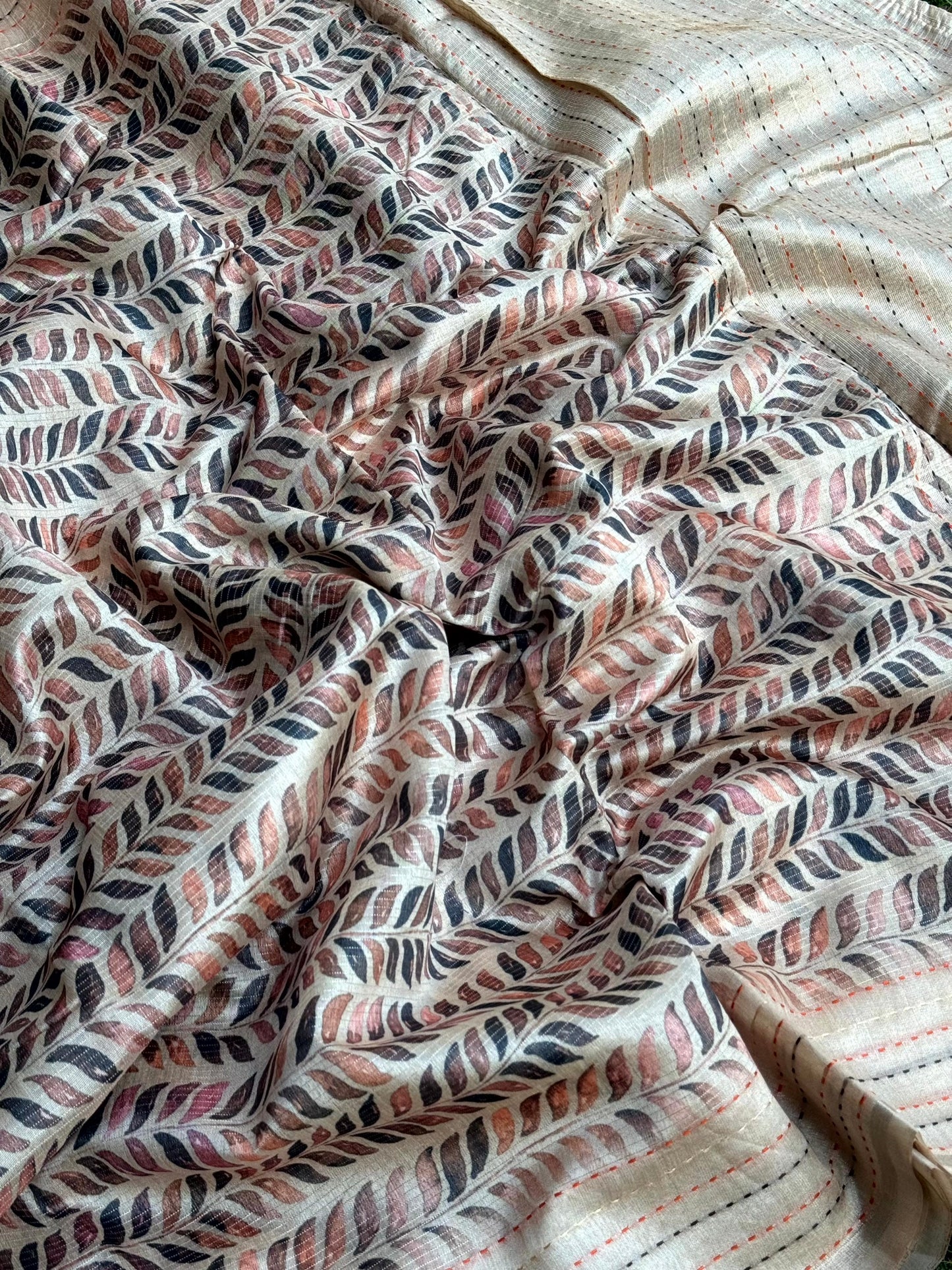 Soft Kota Tissue Leaf Print Saree by My Store