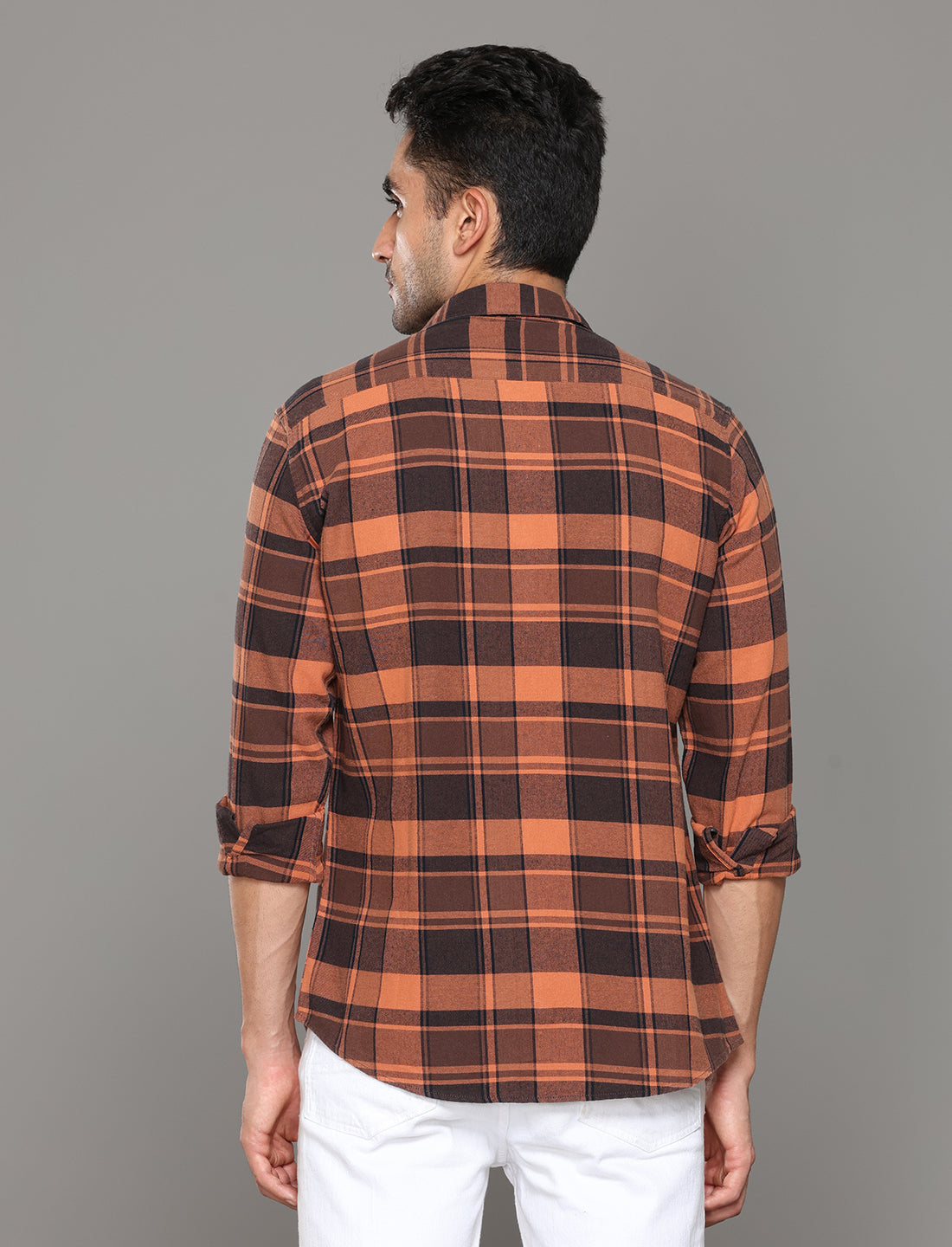 Uri Orange Checked Regular Fit Flannel Cotton Casual Shirt