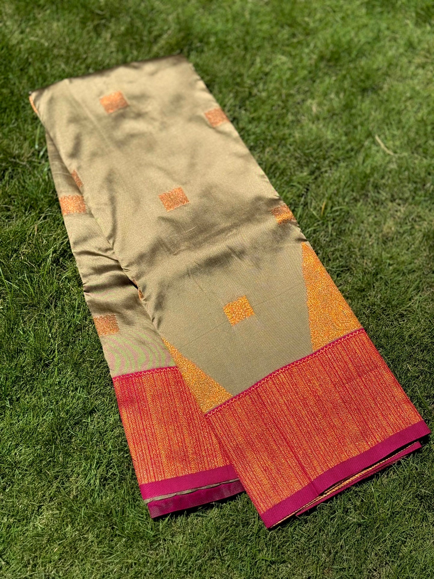 Olive Green Soft Silk Kanjivaram Saree by My Store