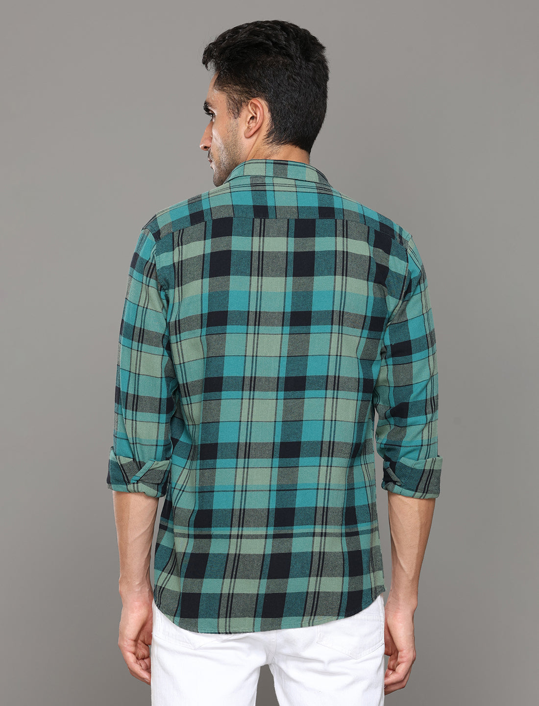 Uri Teal Checked Regular Fit Flannel Cotton Casual Shirt