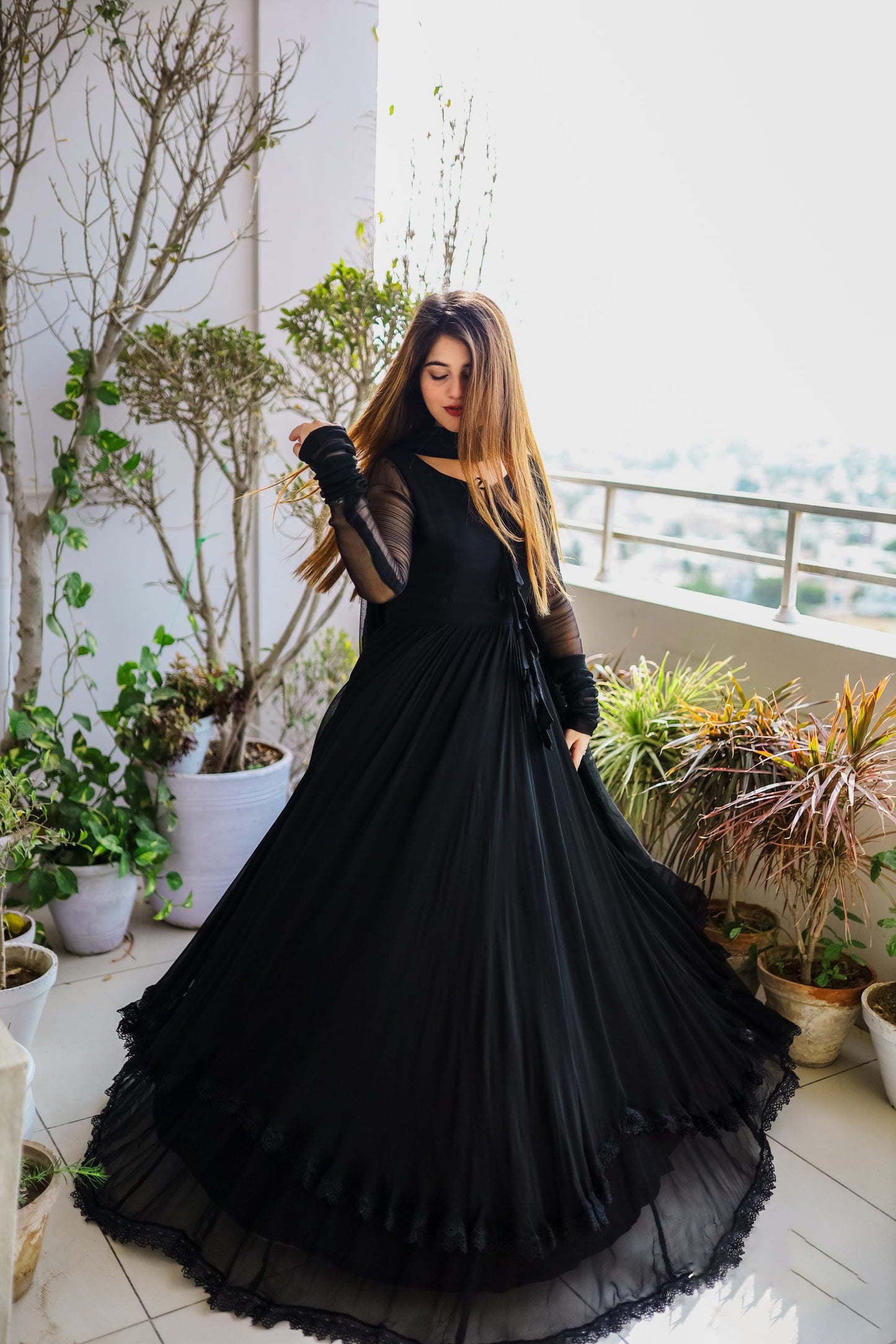 Demanding Black Color Lace Work Long Anarkali Gown by My Store
