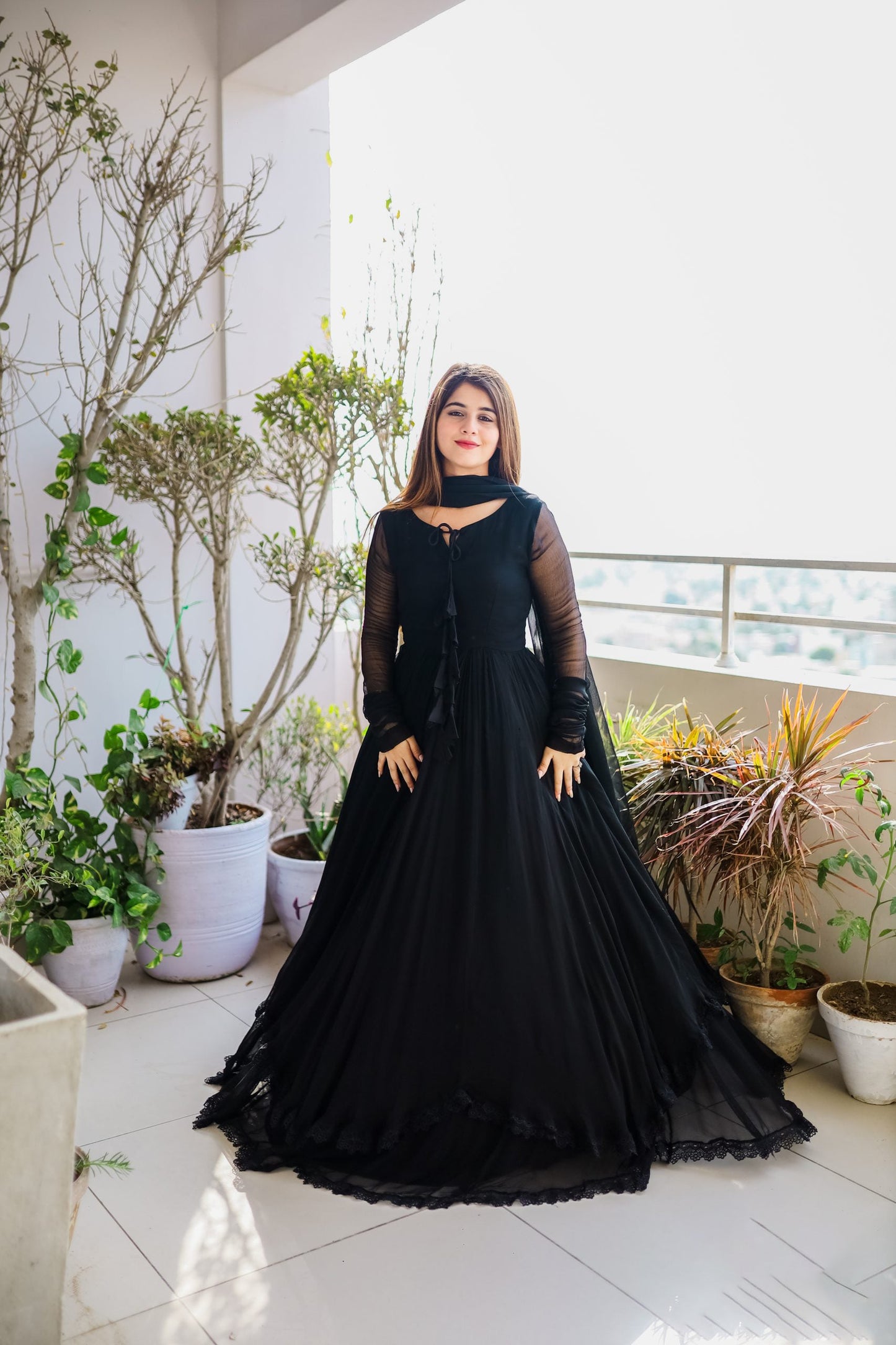Demanding Black Color Lace Work Long Anarkali Gown by My Store
