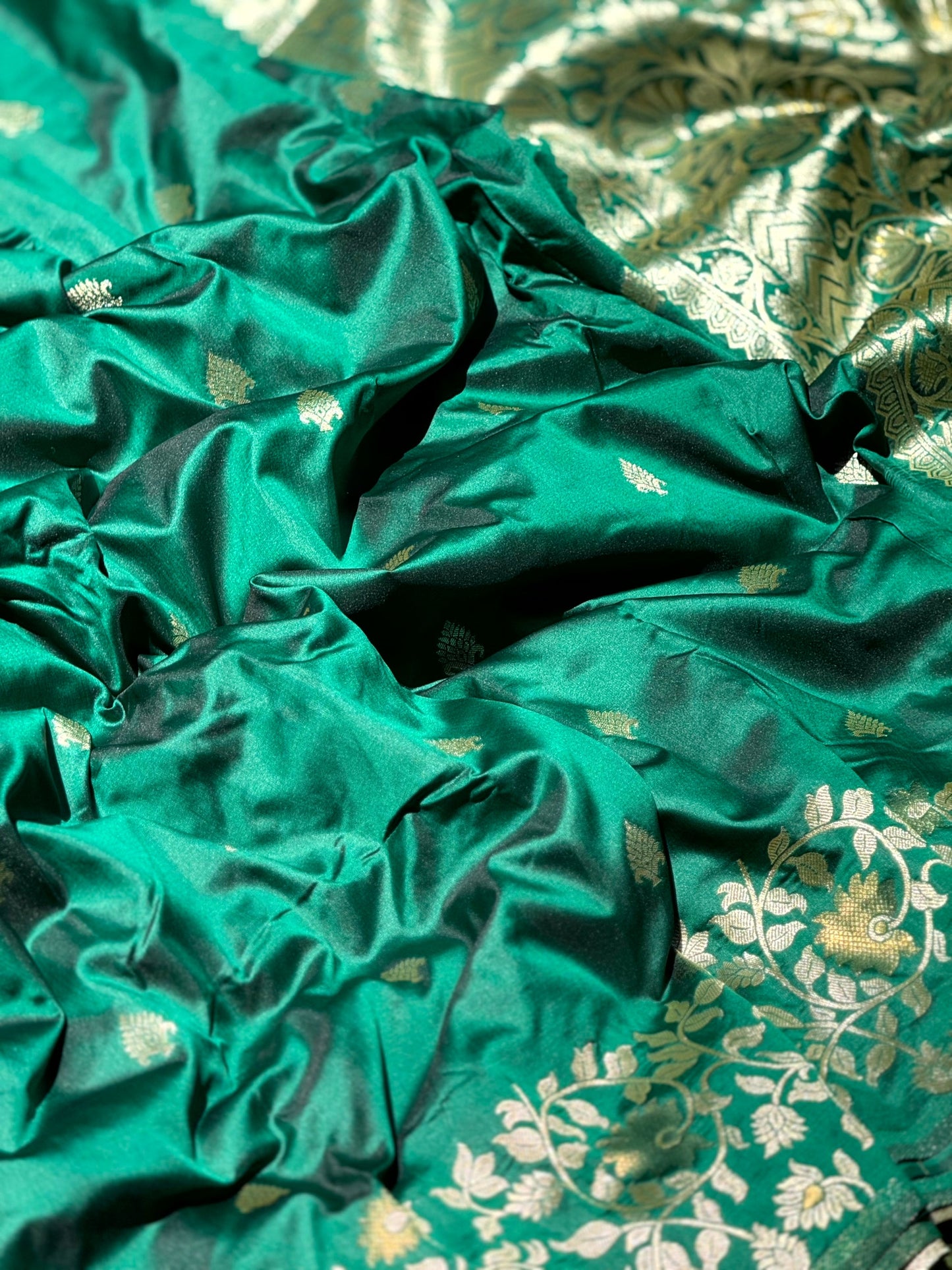 Emerald Green Soft Silk Kanjivaram Saree by My Store