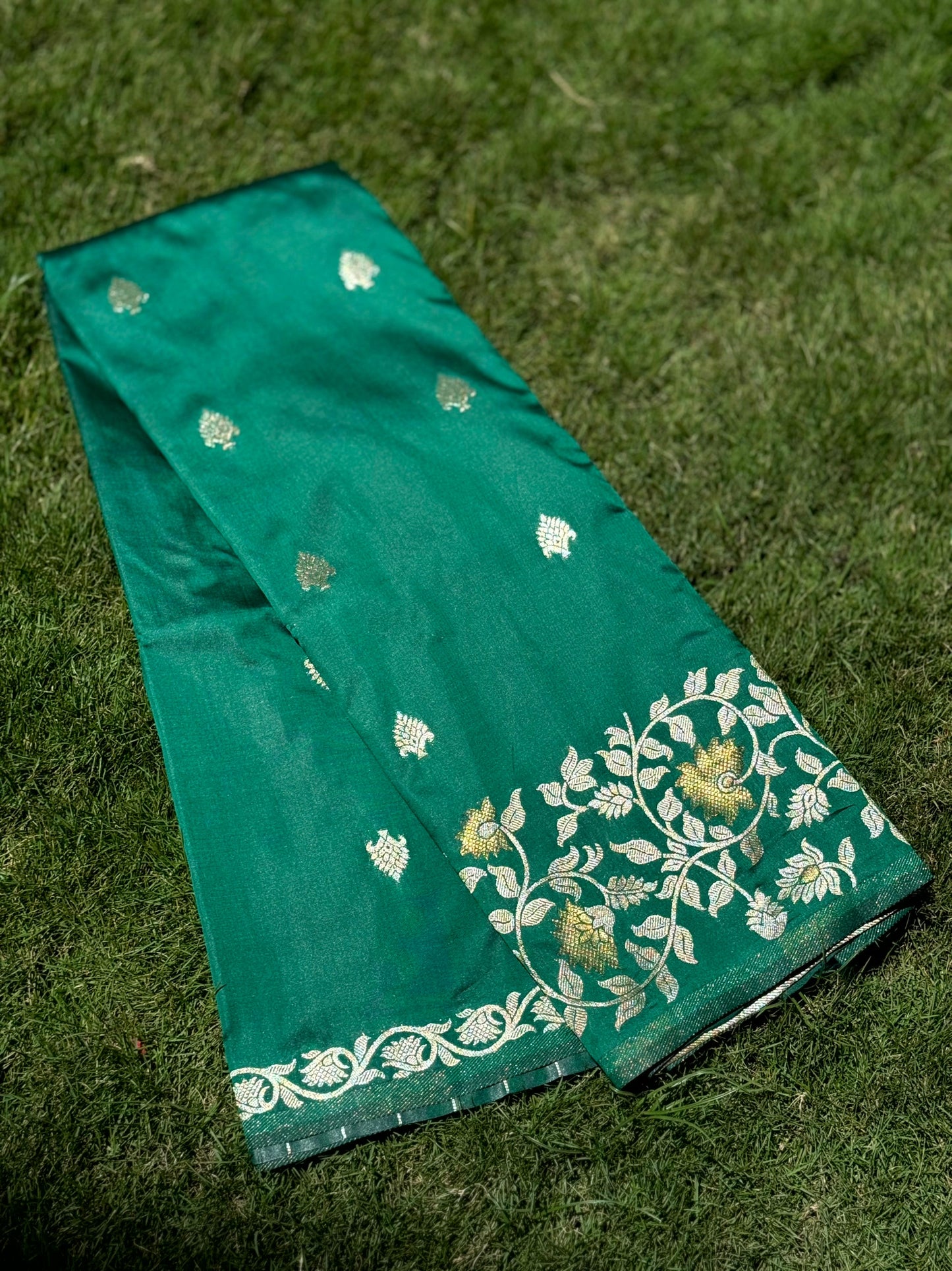 Emerald Green Soft Silk Kanjivaram Saree by My Store