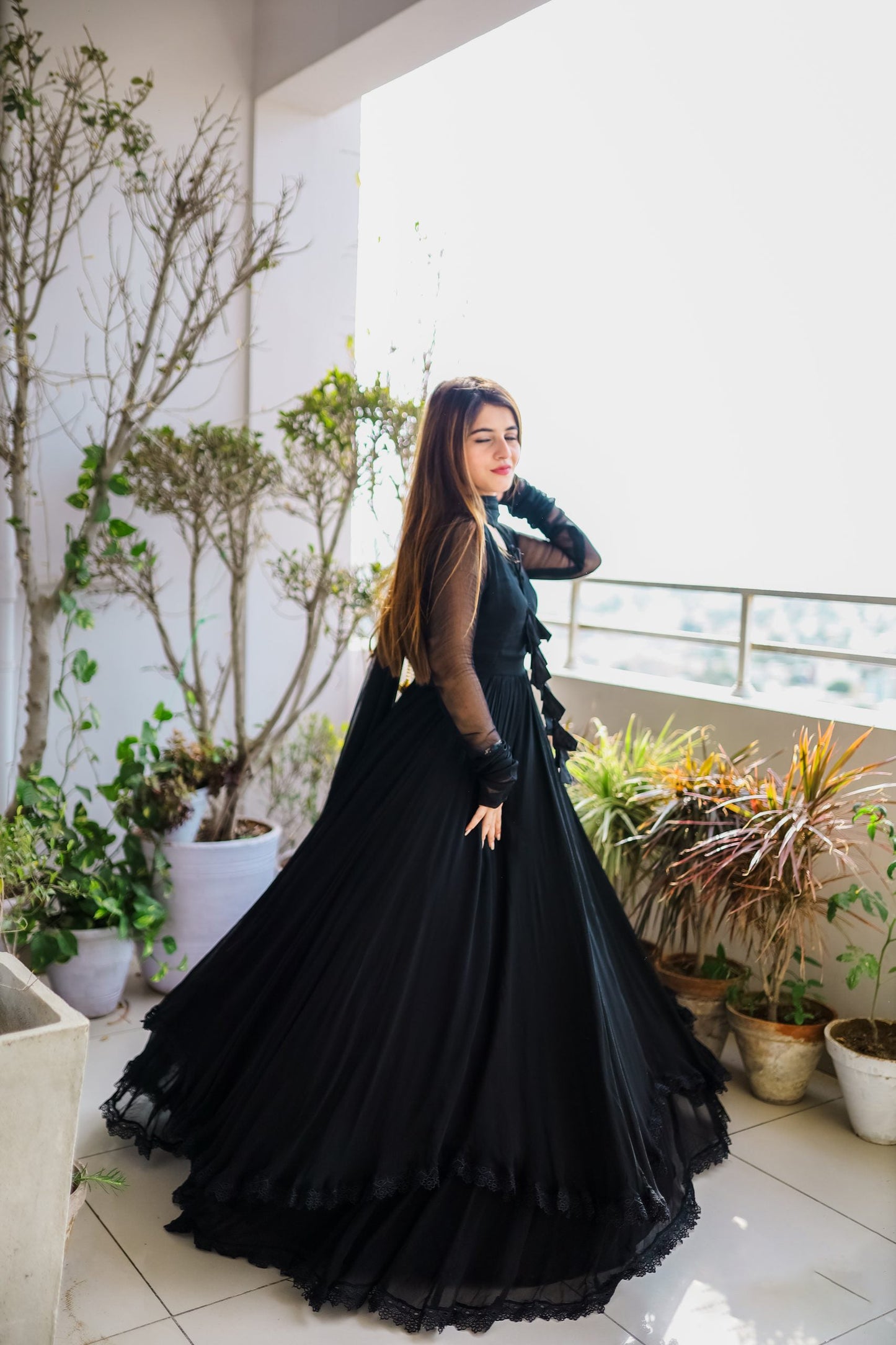 Demanding Black Color Lace Work Long Anarkali Gown by My Store