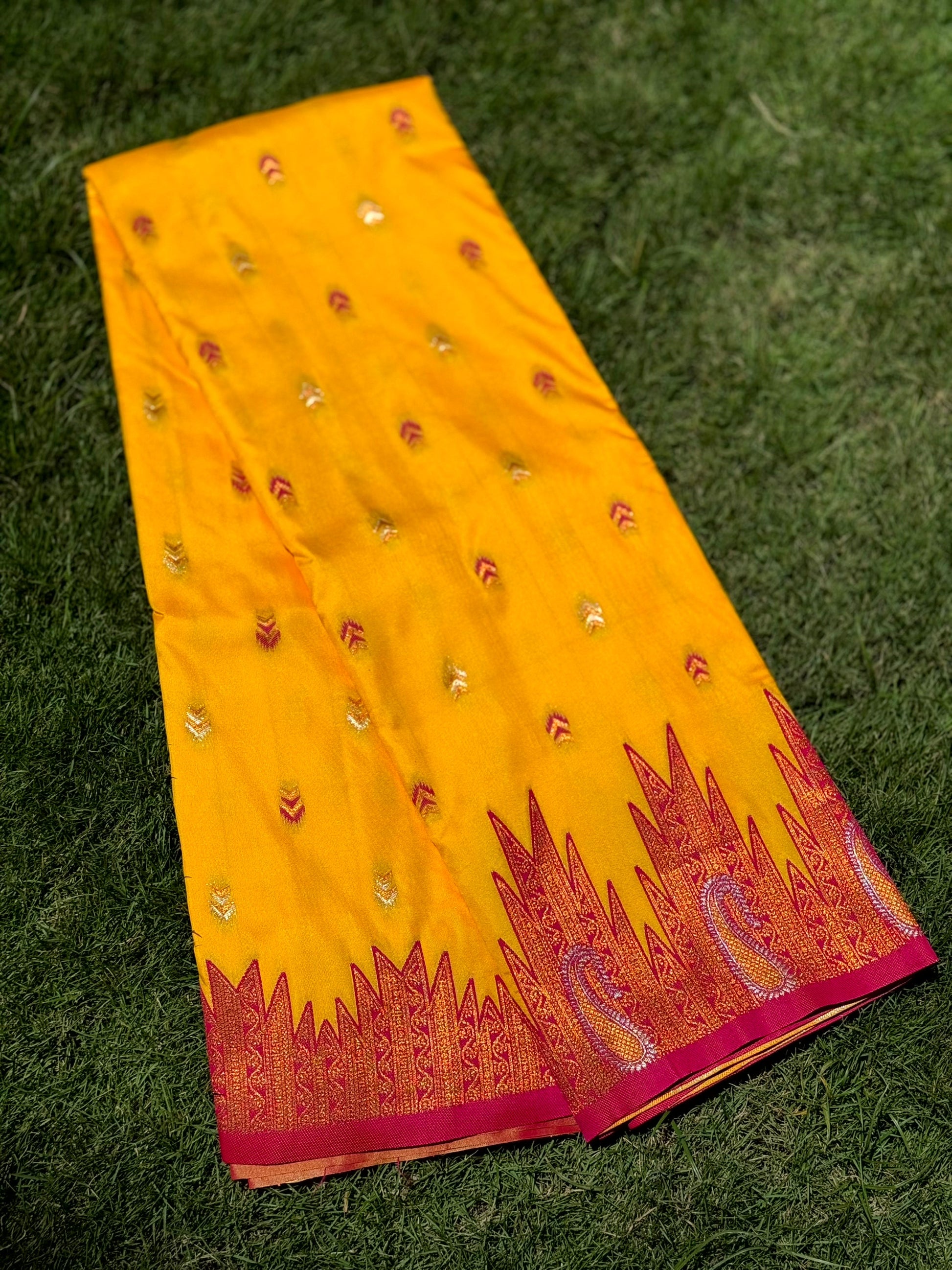 Mustard Yellow Soft Silk Kanjivaram Saree by My Store