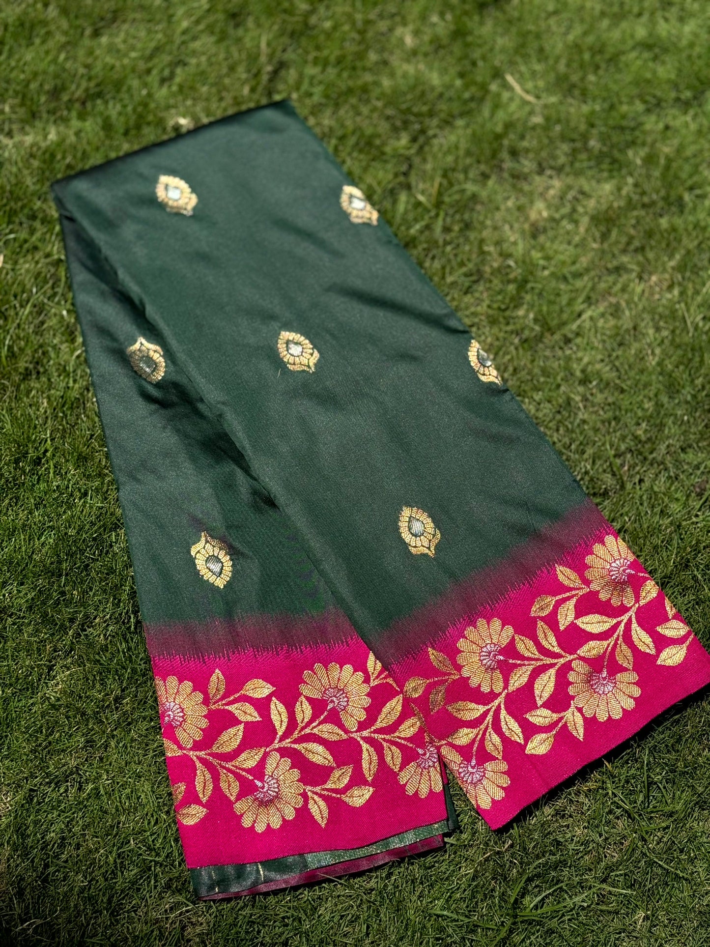 Deep Green Soft Silk Kanjivaram Saree by My Store