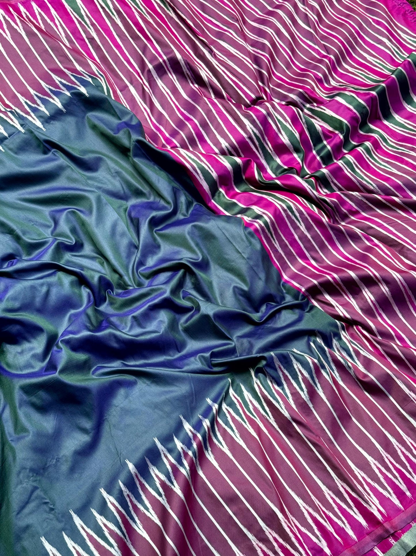 Blue Soft Silk Ikkat Zari Weaving Saree