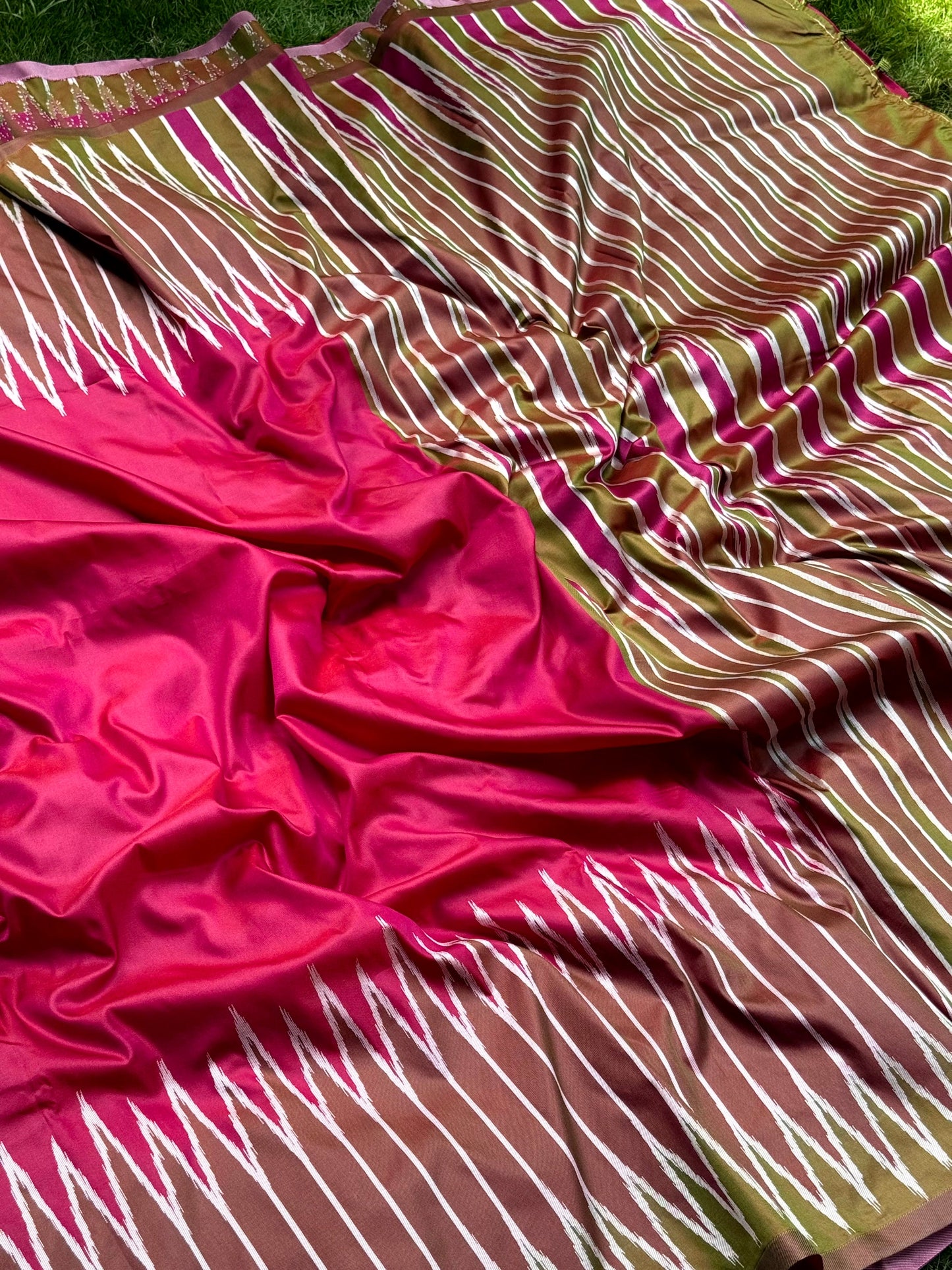 Peach Soft Silk Ikkat Zari Weaving Saree by My Store