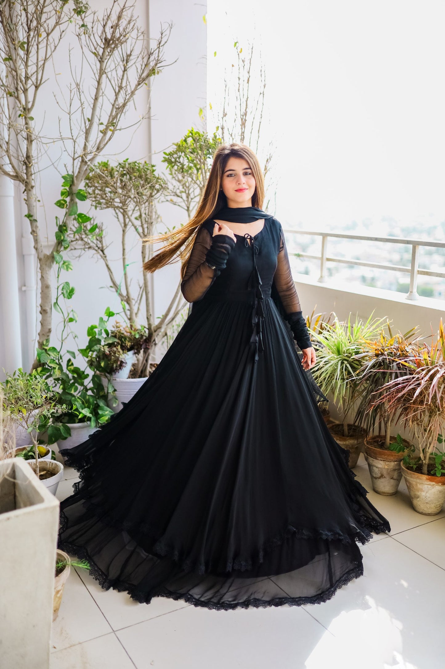 Demanding Black Color Lace Work Long Anarkali Gown by My Store