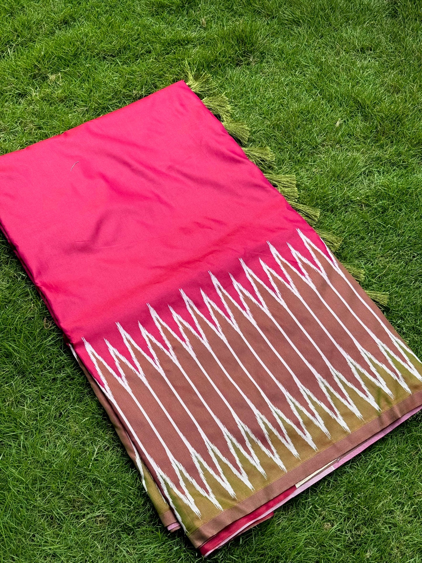 Peach Soft Silk Ikkat Zari Weaving Saree by My Store