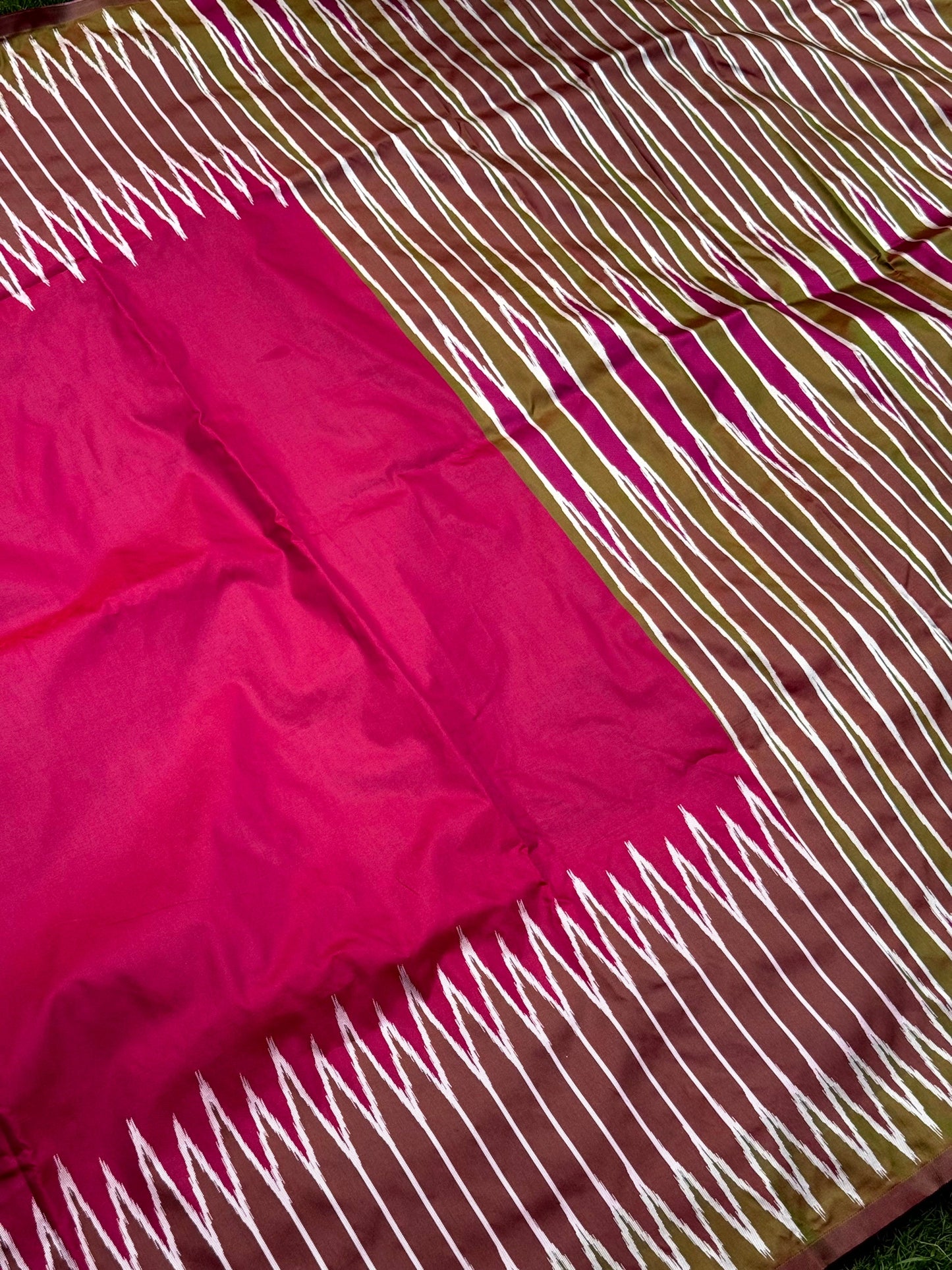 Peach Soft Silk Ikkat Zari Weaving Saree by My Store