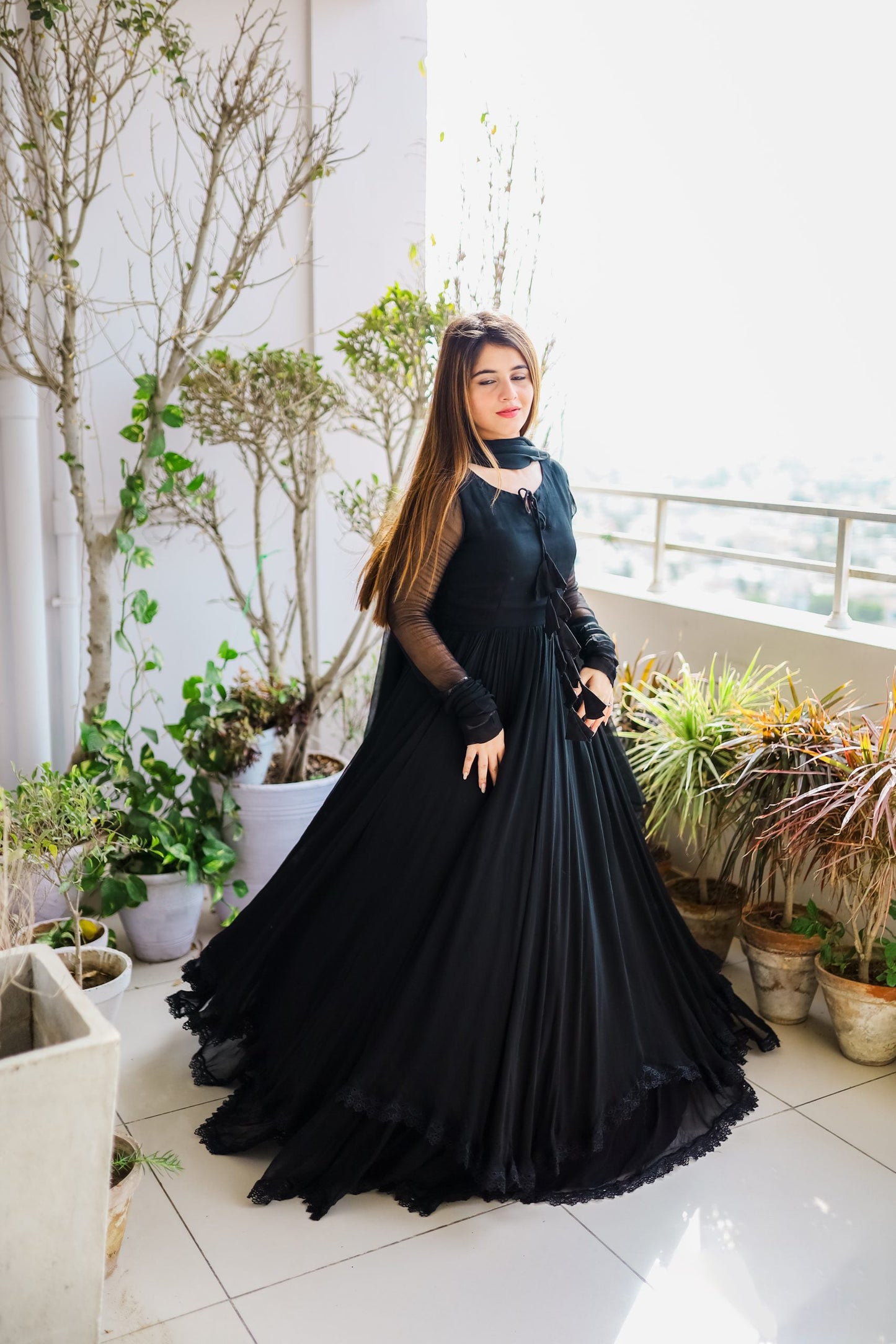 Demanding Black Color Lace Work Long Anarkali Gown by My Store