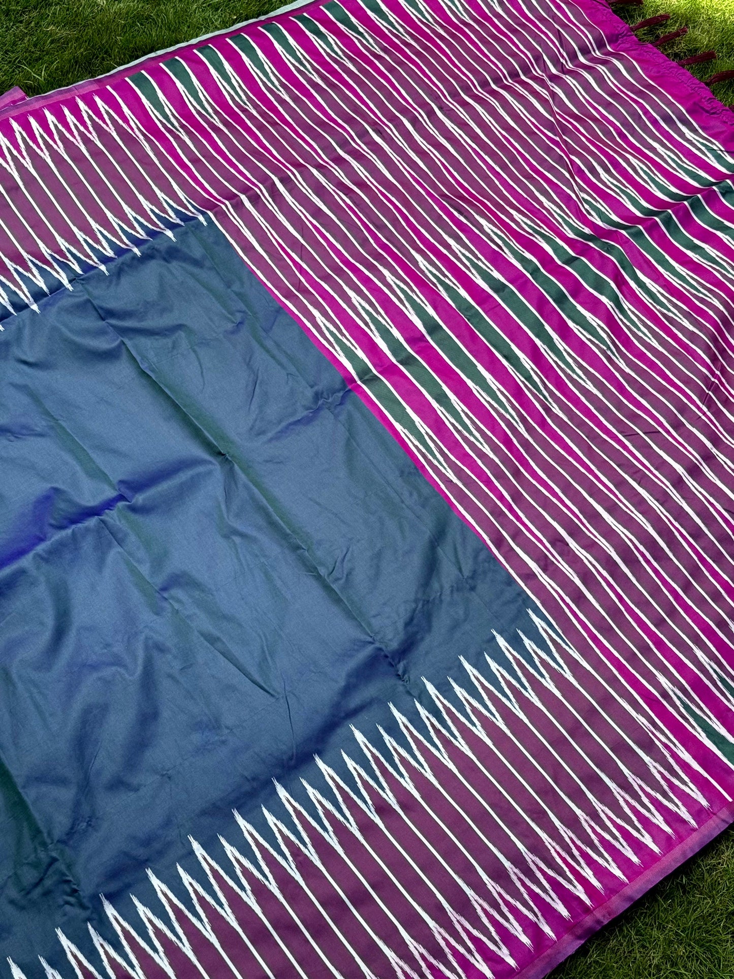 Blue Soft Silk Ikkat Zari Weaving Saree