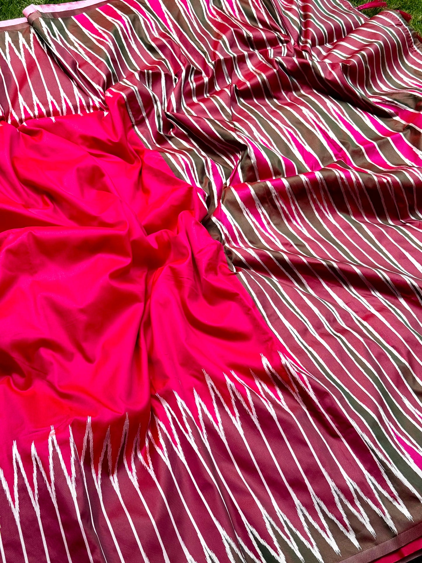 Pink Soft Silk Ikkat Zari Weaving Saree by My Store